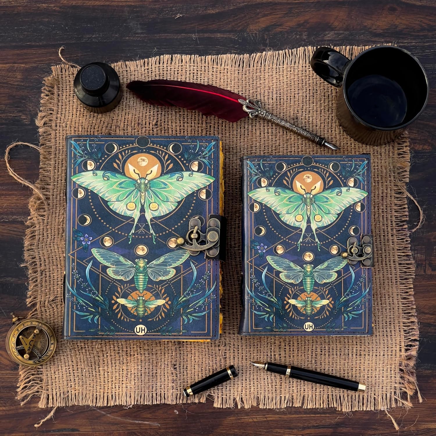 Urban Leather Luna Moth Morpho Butterfly ręcznie wykonany dziennik do drukowania, szkicownik rysunkowy, dziennik podróży, album kolekcjonerski, czary, artykuły dekoracyjne, notatnik do pisania, bez