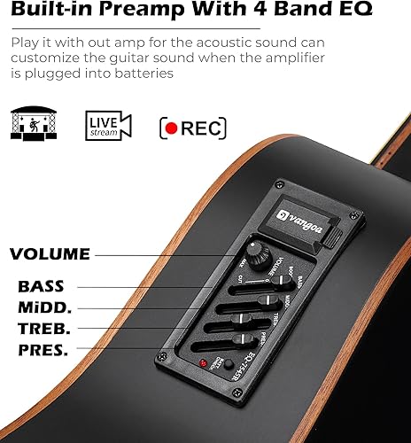 Vista 2 de Kit de guitarra electroacústica Vangoa para zurdos, tamaño completo, para principiantes adultos, con EQ de 4 bandas incorporado, bolsa, afinador