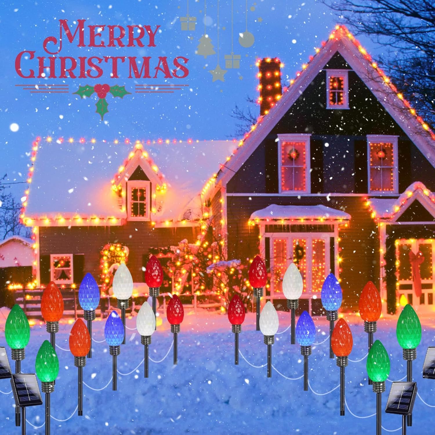10 Pack Jumbo Multicolor Solar C9 Christmas Lights Outdoor，LED