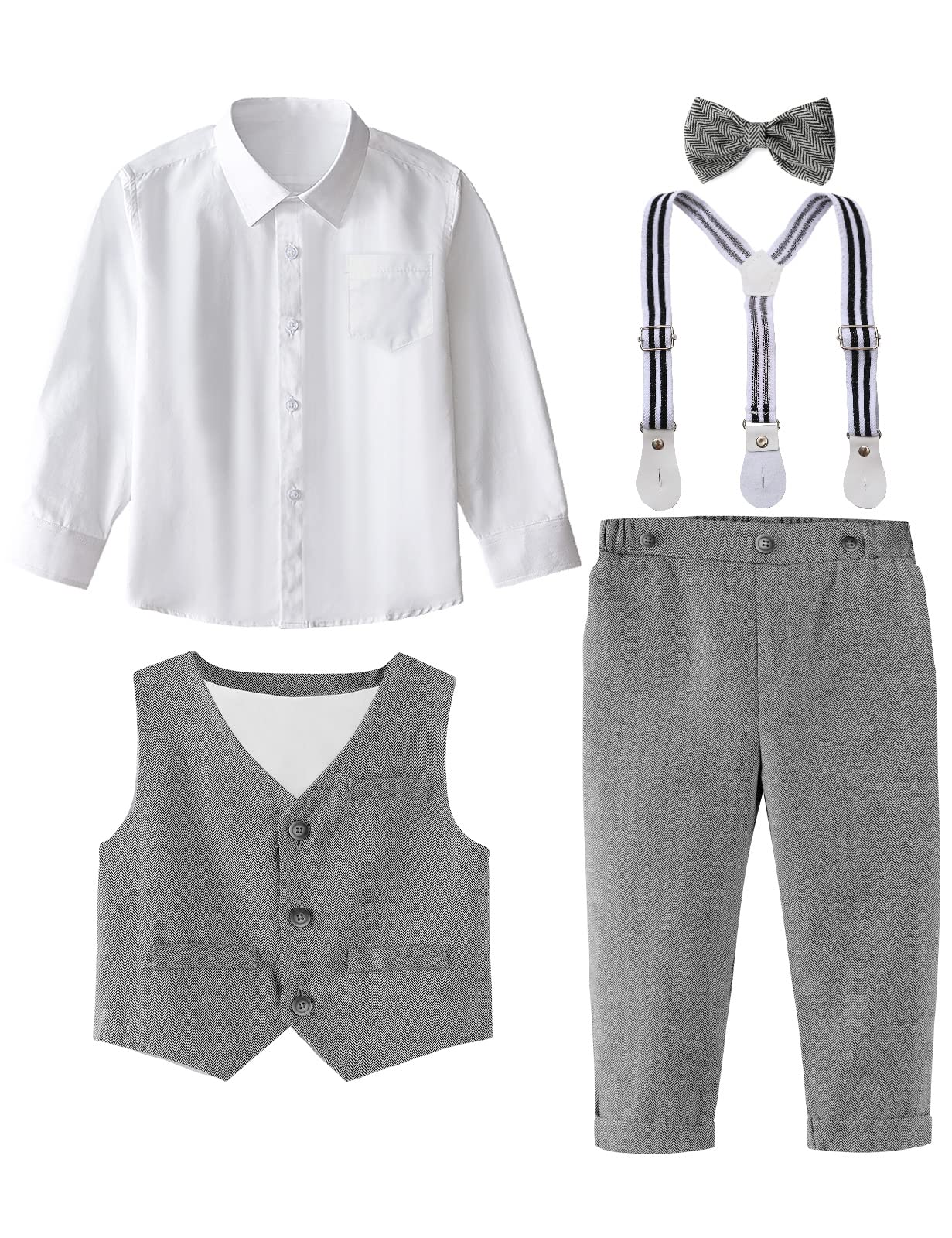 mintgreen Bébé Garçon Vêtements 3PCS Garçon Mariage Costume, Chemise + Pantalon + Bretelles + Gilet + Bowtie