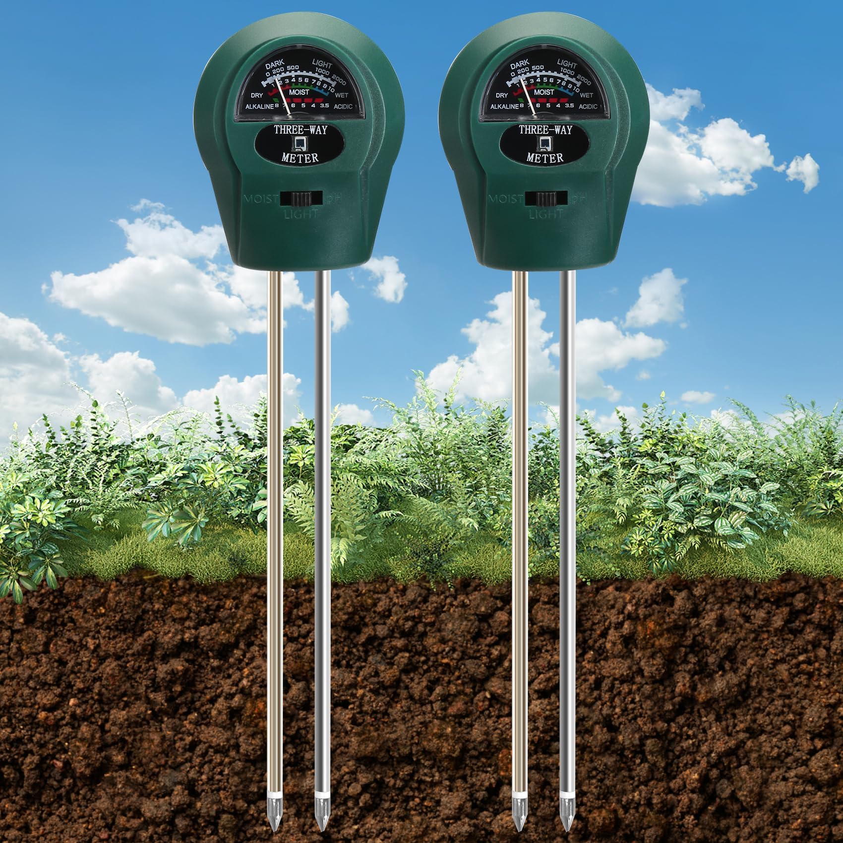 Moisture Meter for House Plants, 2 Pack Plant Water Meter for Indoor Plants, 3-in-1 Soil PH/Moisture//Light Test Kit, Soil Tester Hygrometer Analyzer Detector Gardening Tool for Outdoor Lawn Farm