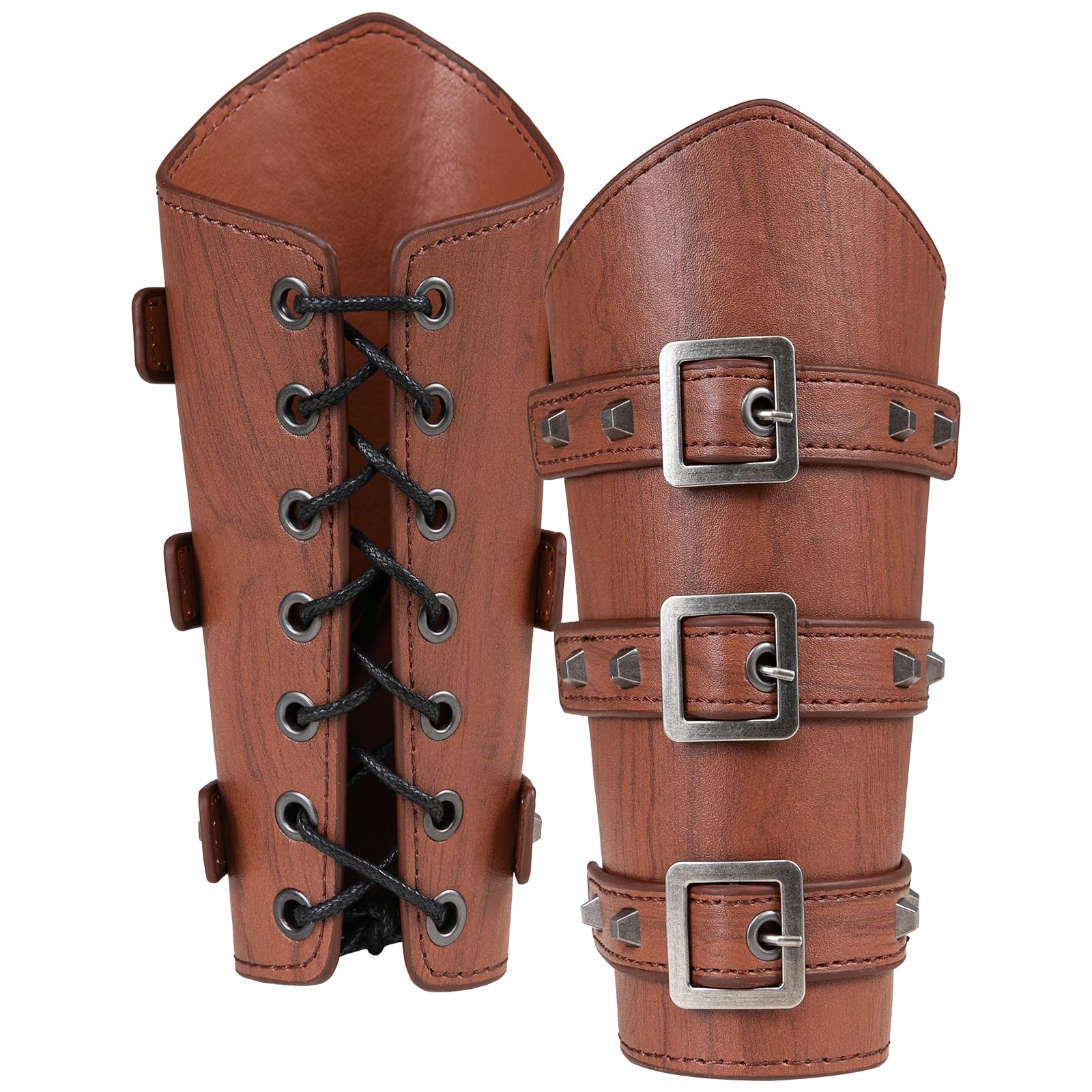 Medieval Arm Bracers,Adjustable Leather Vintage Renaissance Viking Knight Cosplay Arm Guards,Medieval Costume Accessories for Adults Halloween Cosplay ο»Ώ (Style C-Brown)