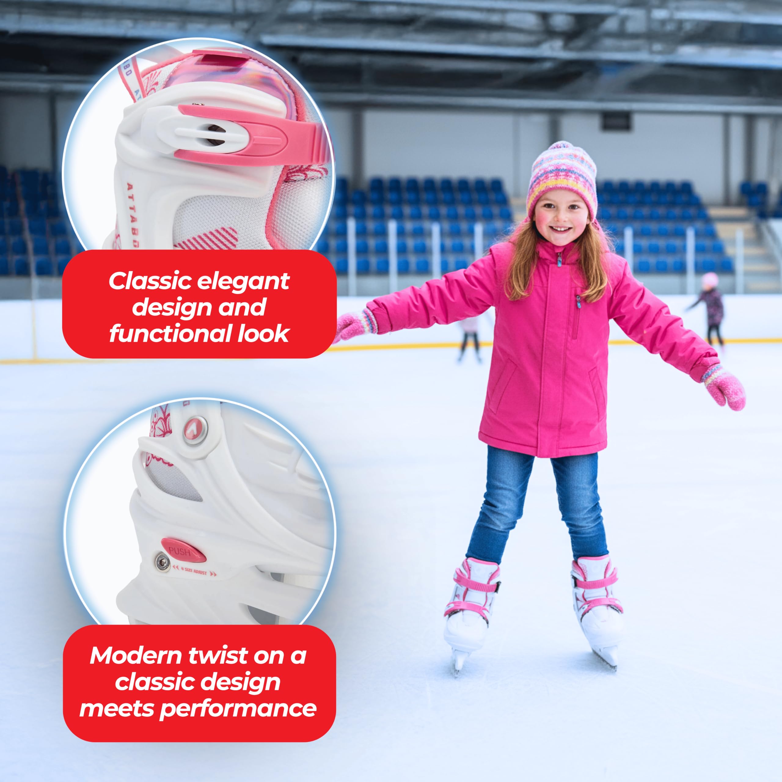 ATTABO KOA Kinder verstellbare Schlittschuhe | Freizeit Eislaufschuhe | PVC & PP Hartschale | Edelstahlkufen | Verstellbare Größe | Atmungsaktiv & sicher | Für Mädchen & Jungen