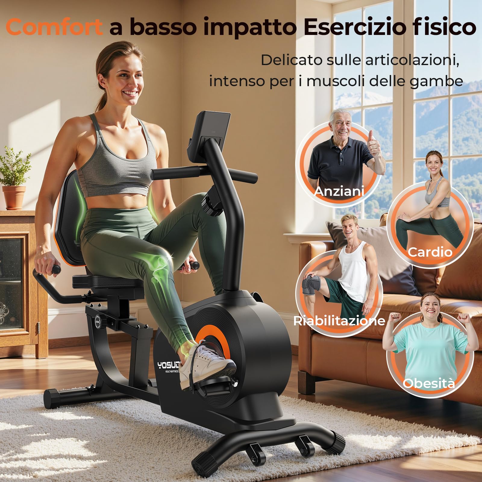 YOSUDA Cyclette da Seduta, 16 Livelli di Resistenza Magnetica, Silenziosa, Cyclette Reclinata per Casa, Sedile Regolabile, Montaggio Semplice, Display LCD e Sensori di Polso, 160kg, cyclette da casa