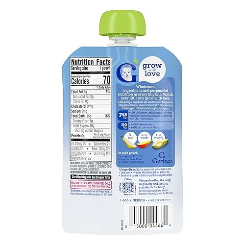 Miniatura 11 de Gerber Bolsas de comida orgánica para bebés, 2nd Foods for Sitter, WonderFoods, Pear Mango Aguacate, 3.5 onzas (paquete de 12)