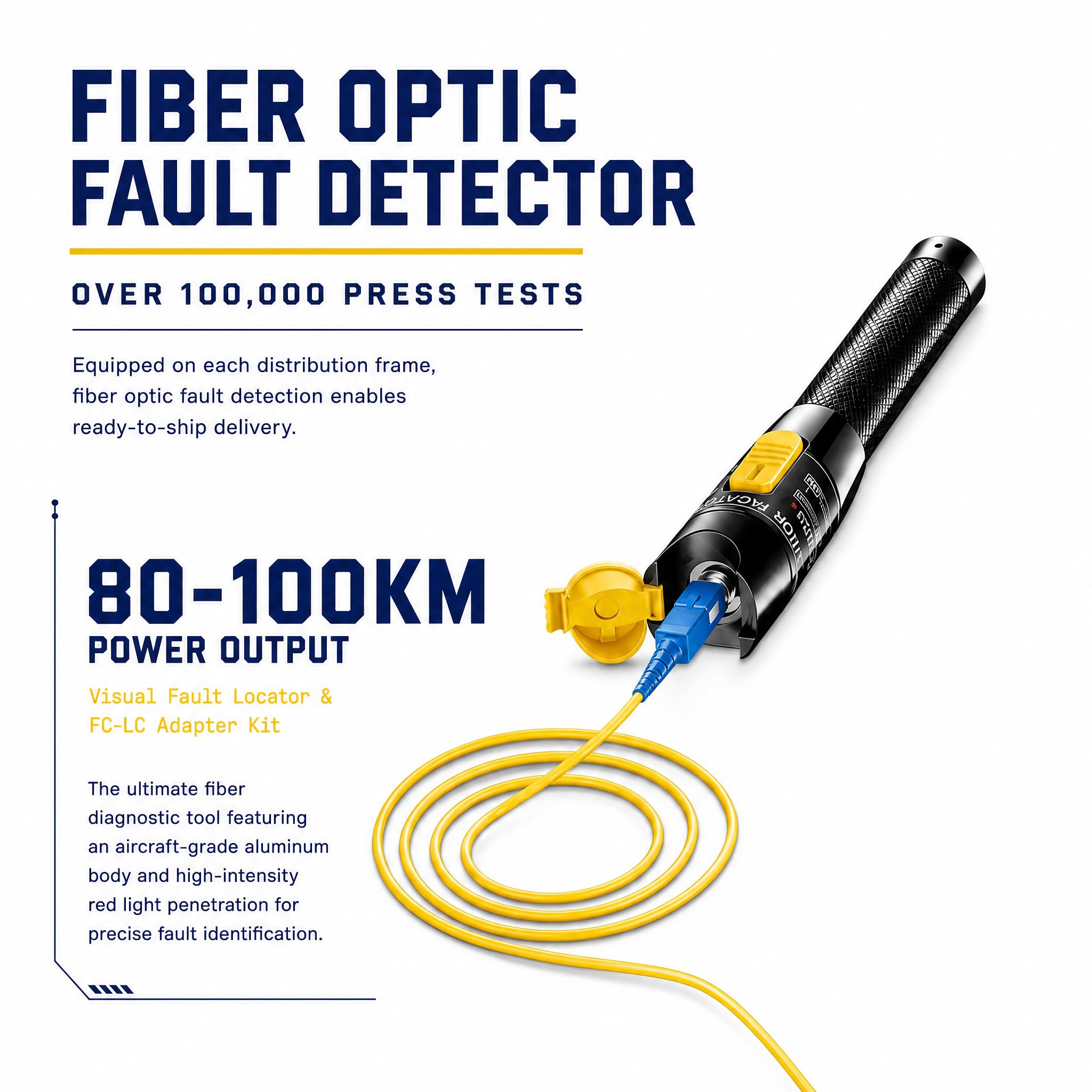 Localisateur visuel de défauts | testeur de câble à fibre optique 100mW | Avec 2 adaptateurs | compatible avec les connecteurs SC/FC/ST/LC | longueur d'onde 650 ± 10 nm