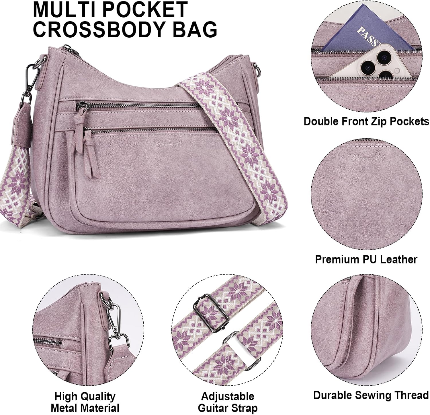 Crossbody Purses for Women Trendy Leather Crossbody Bag,Multi Pocket Shoulder Handbag Lightweight Travel Purse - Image 6