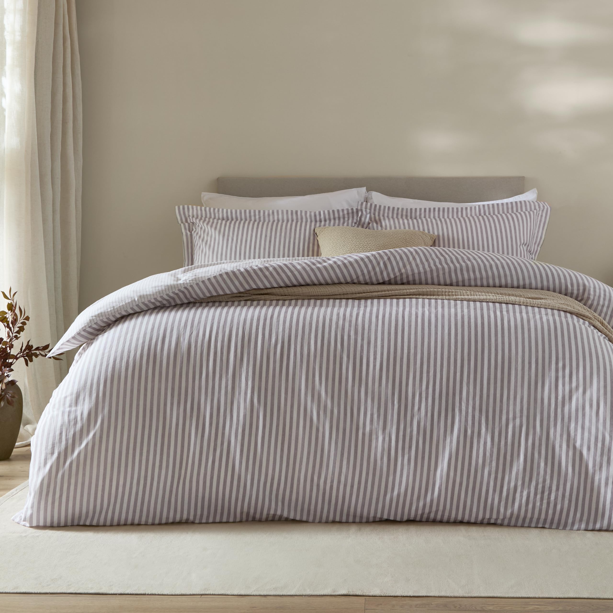furn. Yard Hebden 100% Cotton Stripe Duvet Cover Set – Reversible Striped Bedding (Mauve, King) — image 1