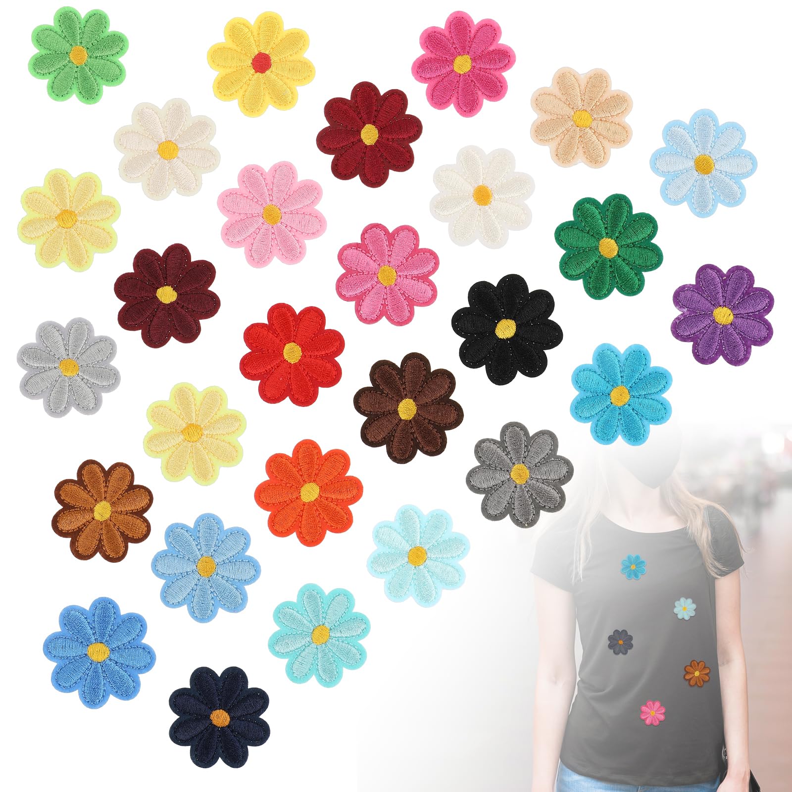 Set 46 Toppe Termoadesive Floreali - 14 Margherite, 10 Fiori Grandi, 22 Fiori Piccoli, Per Decorazione E Riparazione - Foto 4