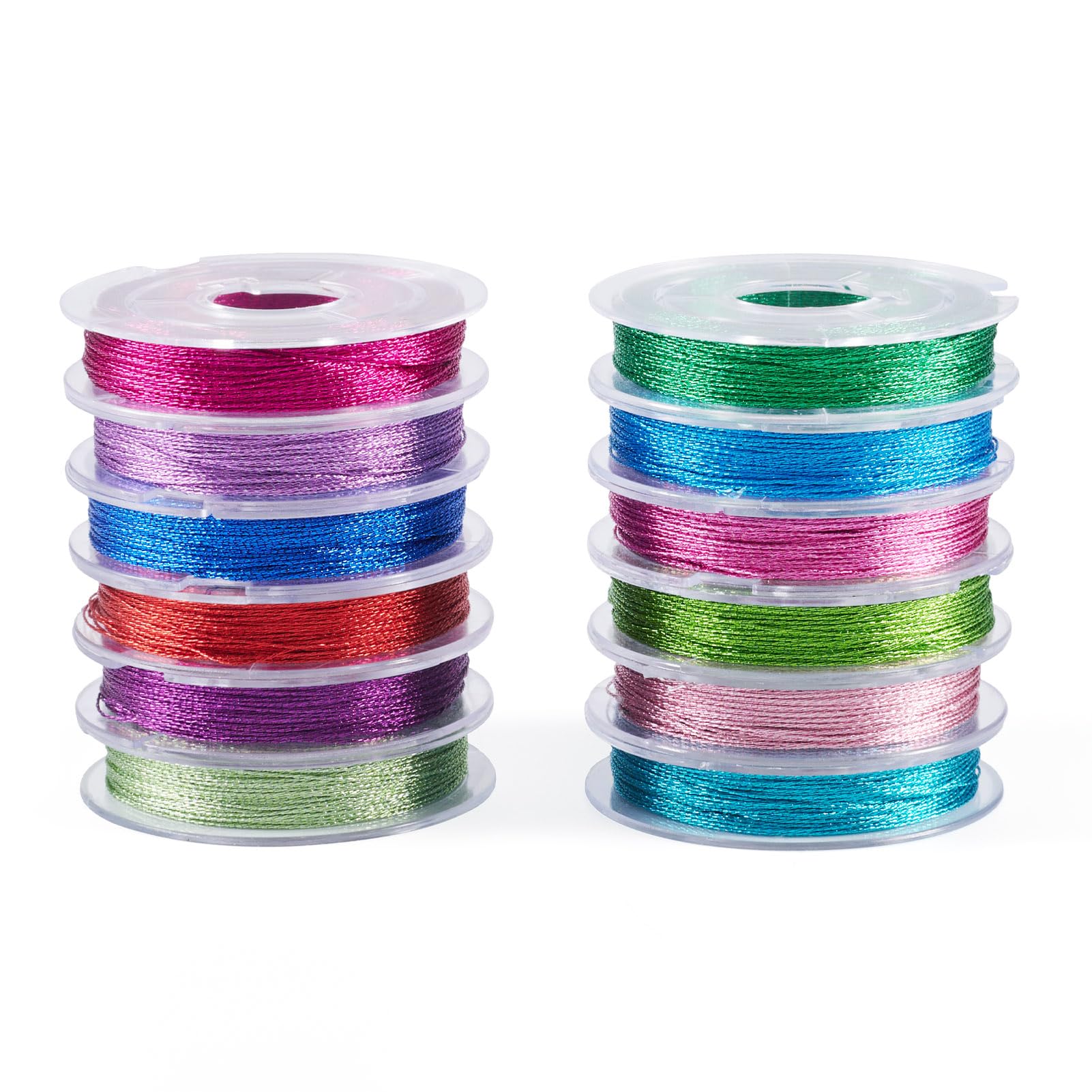 Spritewelry 12 Rolls 0.3mm Round Metallic Cord 3-Ply Tinsel String Braiding Threads for Package Wrapping Decor DIY Jewelry Crafts Making