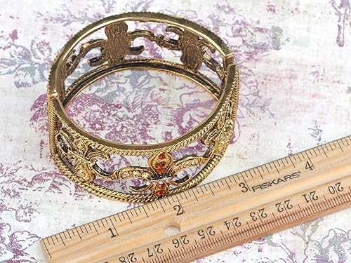 Miniatura 3 de Alilang Brazalete de oro antiguo con diamantes de imitación de topacio sintético Fleur De Lis, aleación