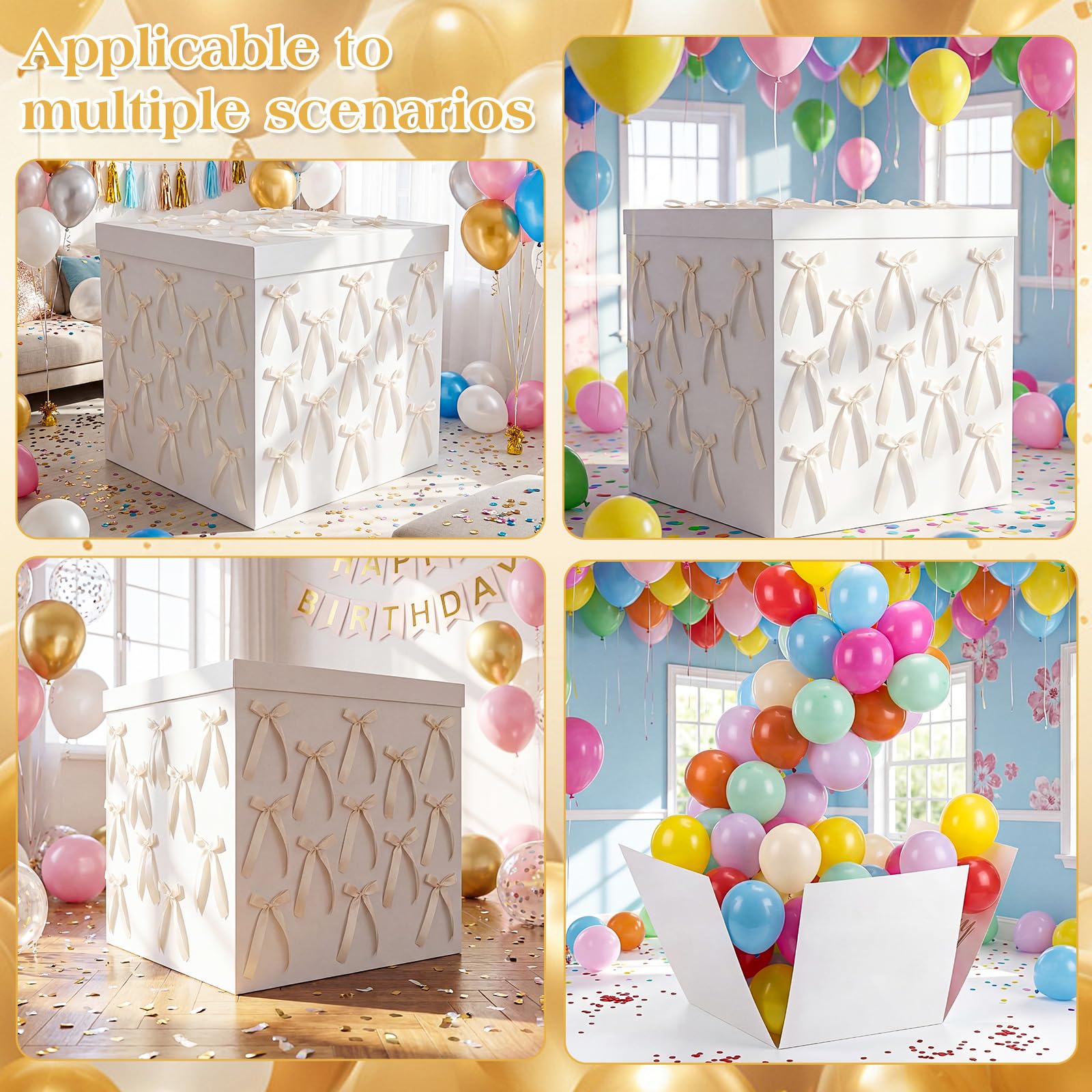 Kolldenn Scatola regalo extra large con coperchio, 71 x 71 x 71 cm, gigante, bianca, con fiocco e nastro, per rivelare il genere, grande regalo, compleanno, celebrazioni speciali, anniversari
