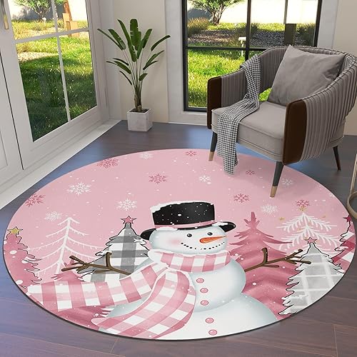 Alfombra redonda de muñeco de nieve de 3 pies, lavable para interiores y exteriores, para dormitorio, cocina, baño, sala de estar, comedor,