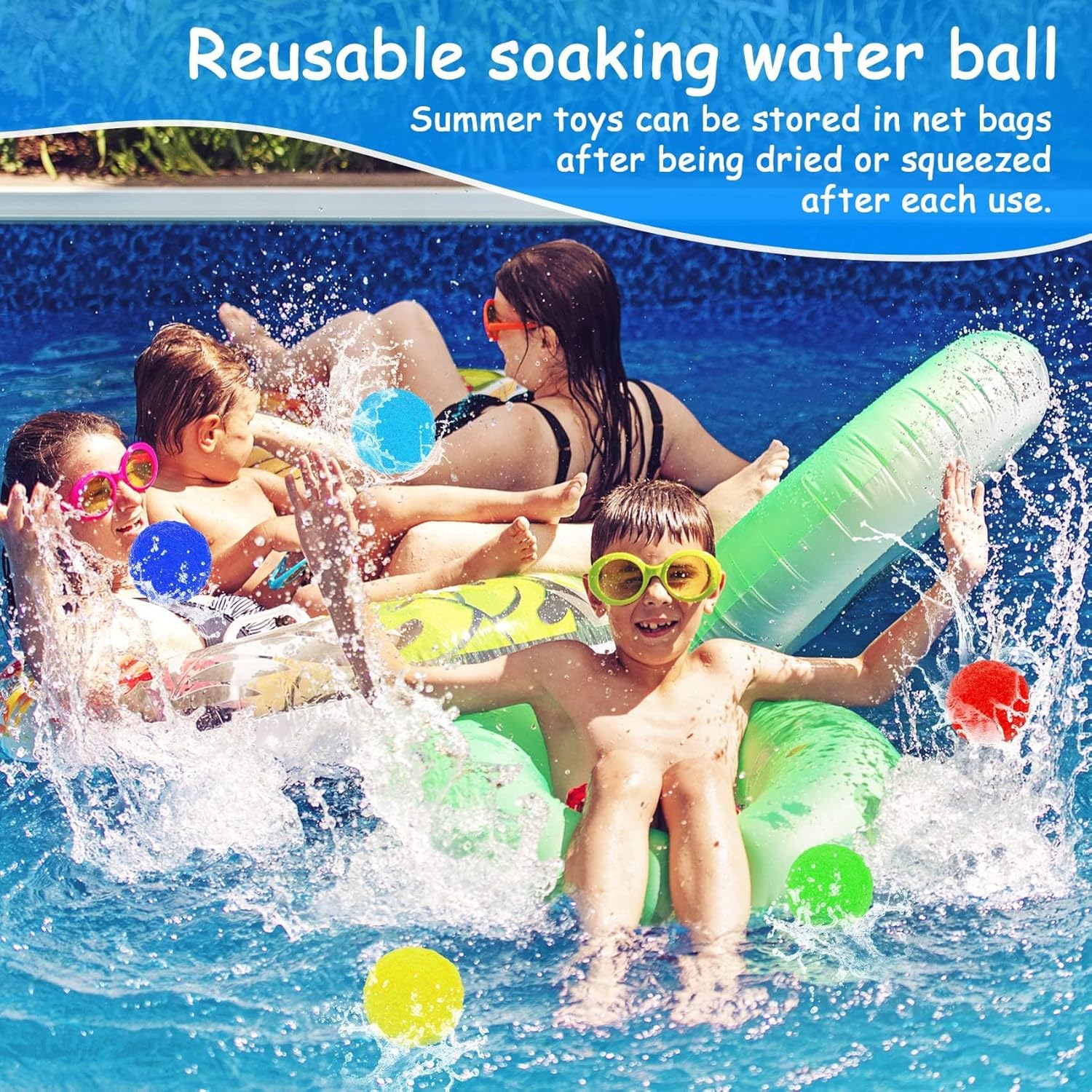 100 pcs Reusable Water Balls, Reusable Water Balloons for Outdoor Toys and Games, Quick Fill Water Balls Toys for Kids and Adults Boys and Girls, Summer Balls for Pool and Backyard Fun Happy