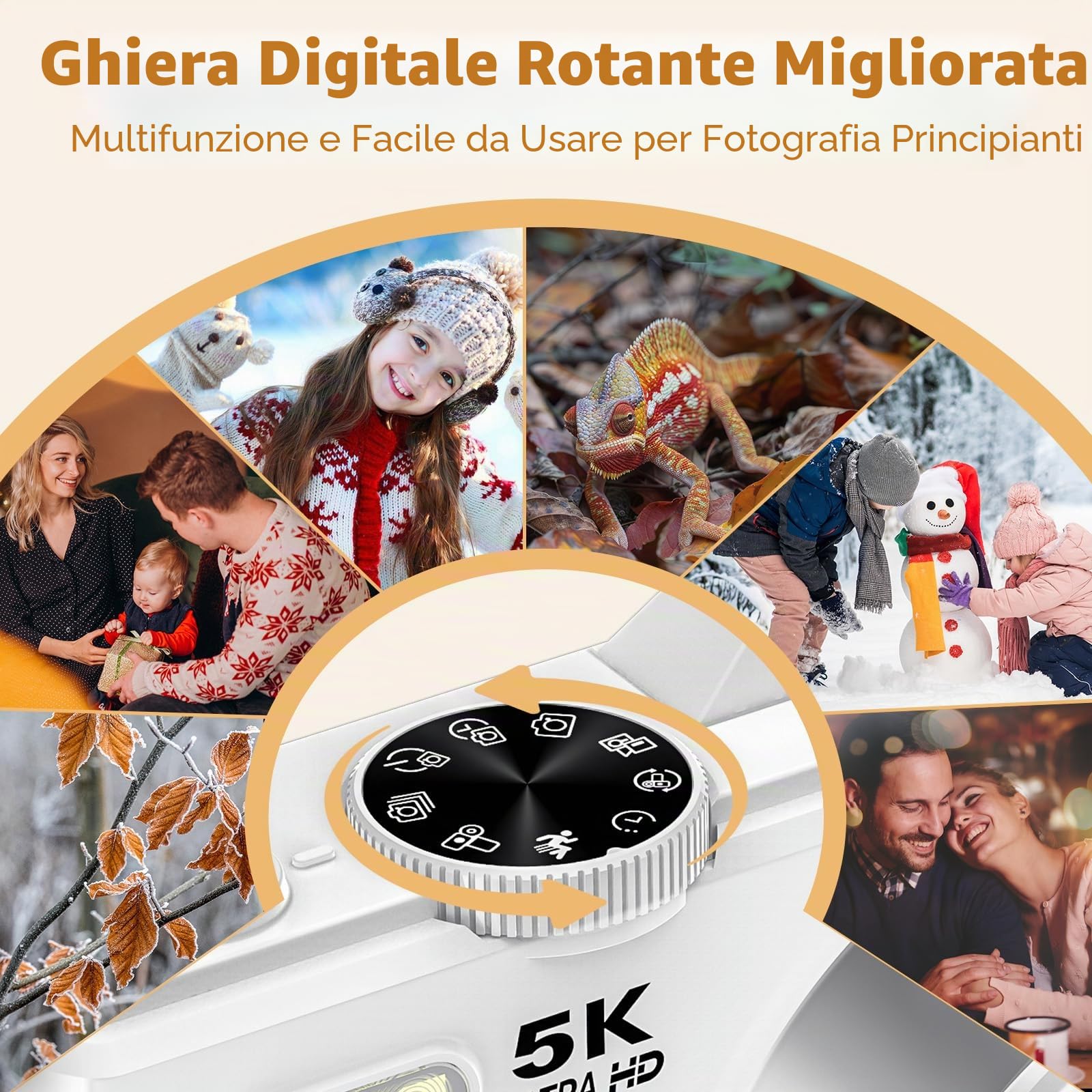 Fotocamera digitale 5K – WiFi 75 MP fotocamera per fotografia – fotocamera UHD Vlogging per YouTube con schermo 3 pollici 180 ° Flip Screen – Autofocus Compact Video Travel Camara con zoom 18X, scheda
