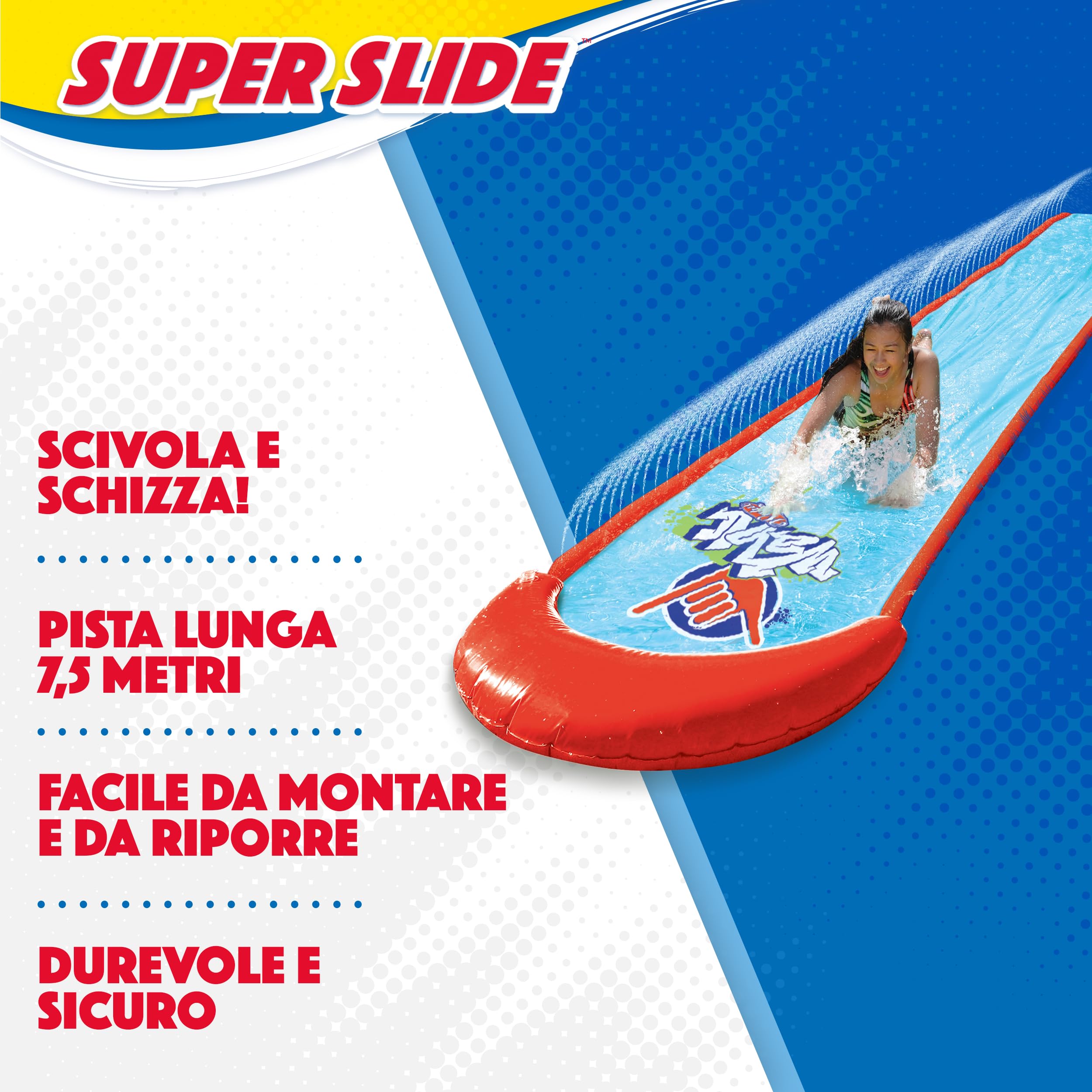 Wahu - SUPER SLIDE - Scivolo Acquatico da 7,5 m per Giochi da Giardino per Bambini dai 5 anni - Con Sistema di Nebulizzazione - Facile da Installare - Regalo Bambino Perfetto per l’Estate