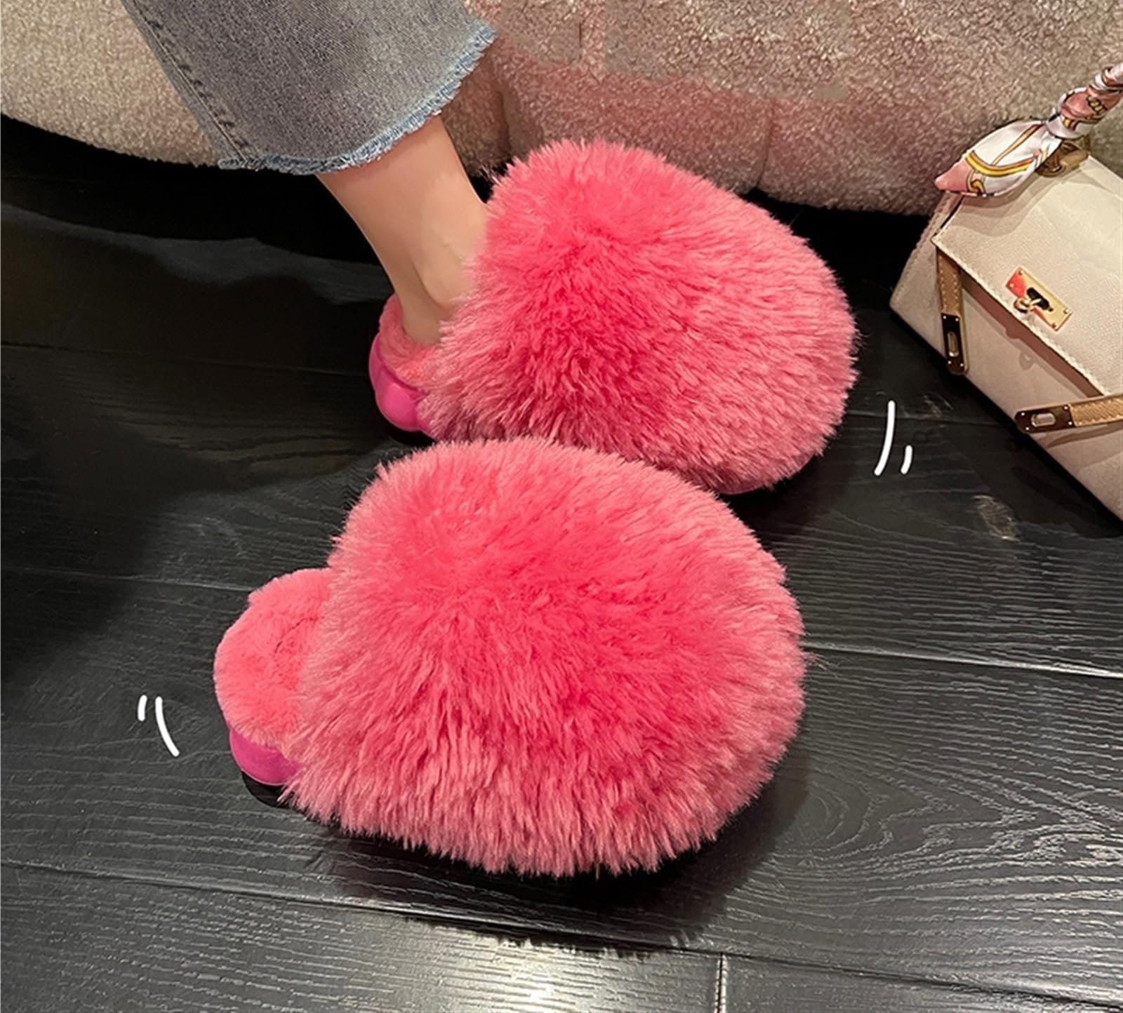 Inverno Pantofole Donna Pantofole invernali in pelliccia da donna calde lati morbidi for interni brevi peluche EVA scarpe in cotone for la casa scarpe casual pantofole con zeppa femminile(White,40 and