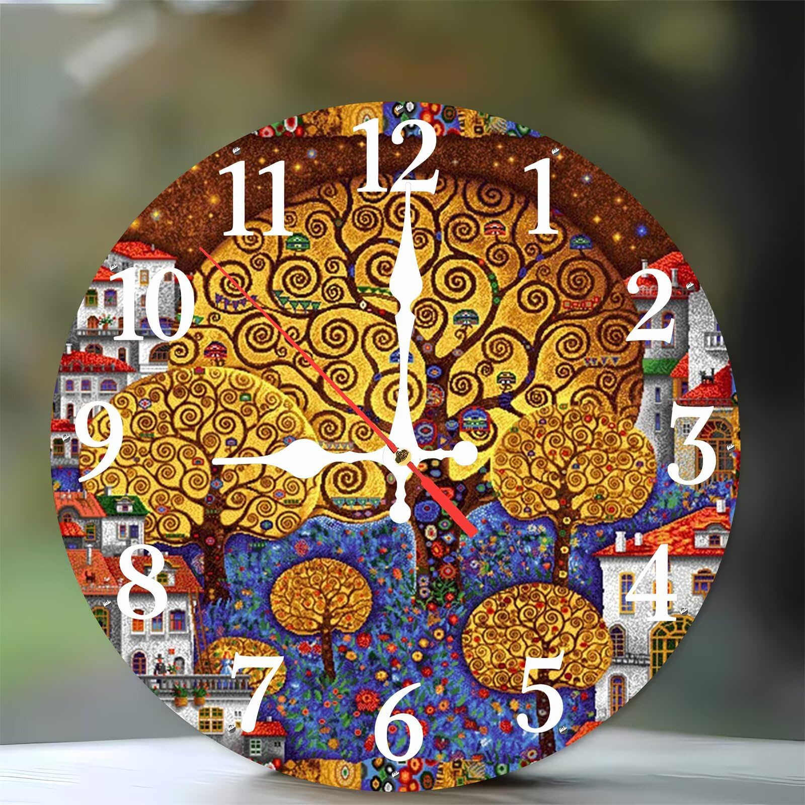 Horloge murale bois 35 cm au motif de l'arbre de vie Klimt