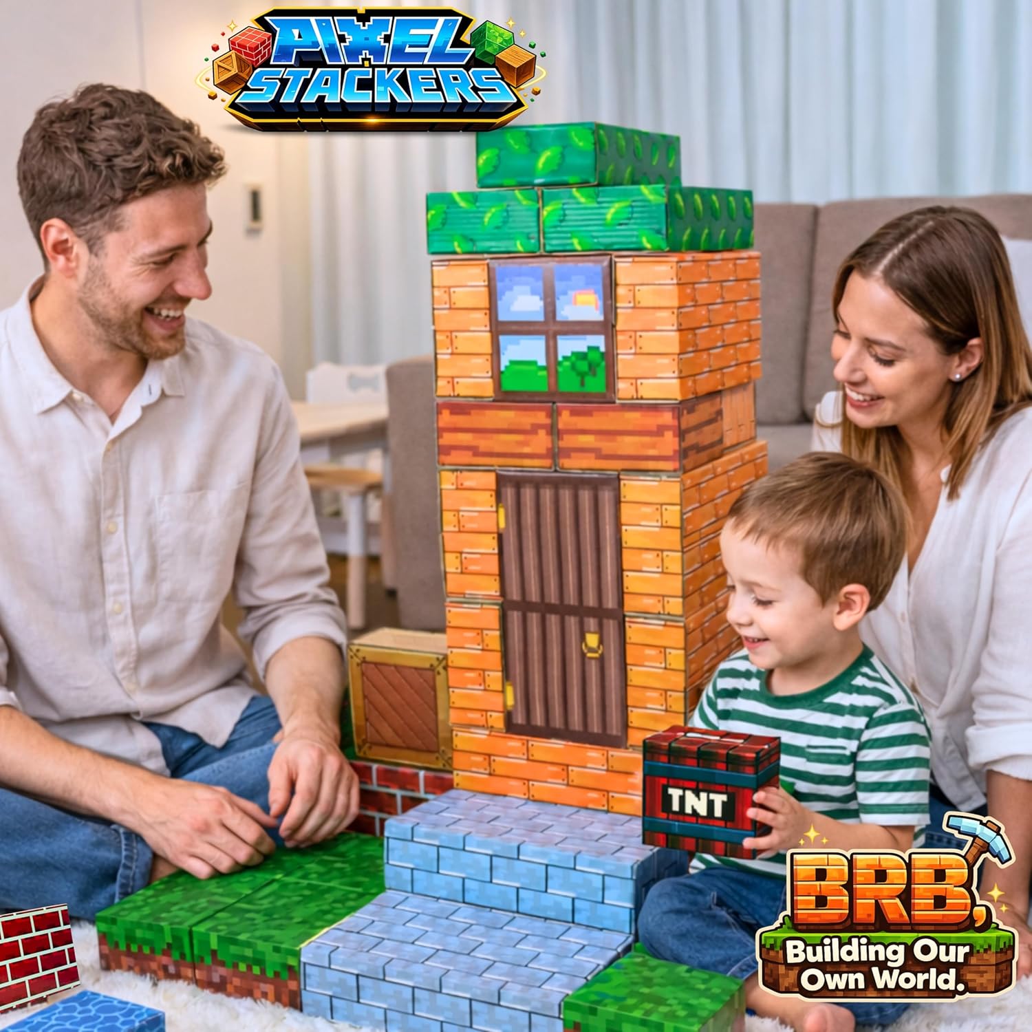 PixelStackers 100-Piece Jumbo Cardboard Building Blocks for Kids | Life-Size Pixel Art Construction Set | Sits & Stands on 150 lbs | Ultimate Birthday Gift for Craft Lovers, Boys & Girls Ages 4+