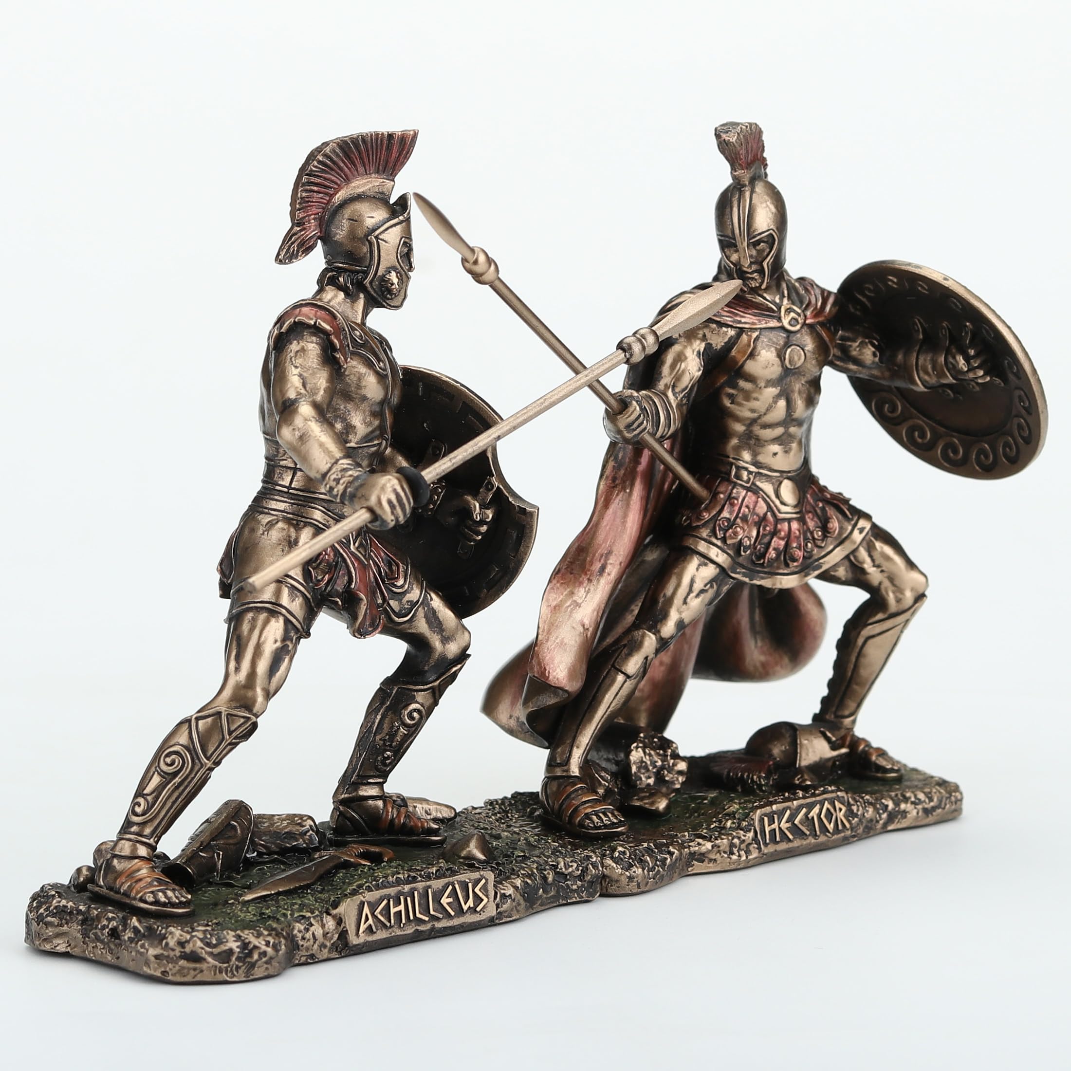 Veronese Design Ensemble de Figurines Hector Combattant Achilleus Héros grecs de la Guerre de Troie en résine coulée à Froid Finition Bronze 9,5 cm