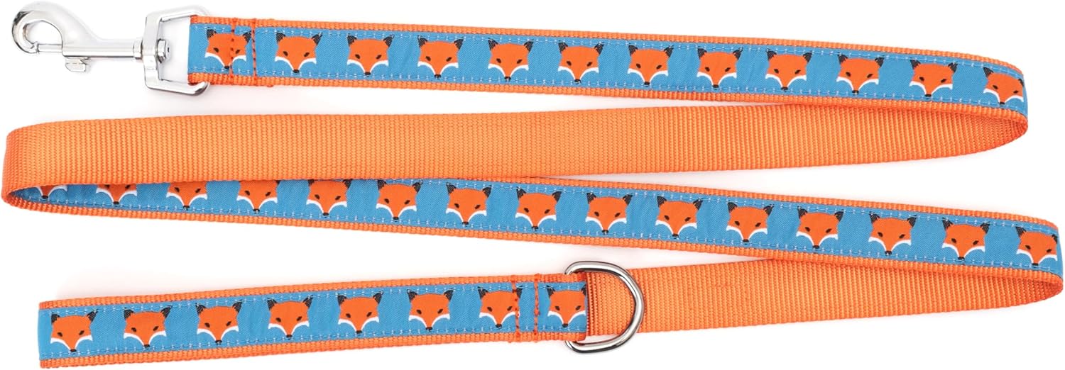 THE WORTHY DOG Foxy Patterned Nylon Leash for Dogs, Stylish, Durable, Woven Ribbon - Blue, Small