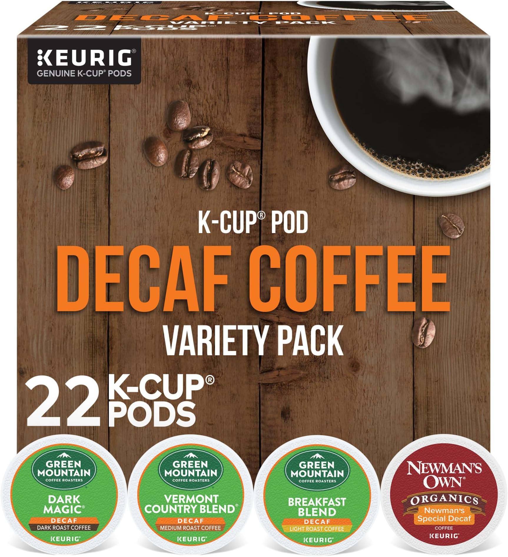 Keurig Green Mountain Coffee Roasters Decaf Coffee Variety Pack, Single-Serve K-Cup Pods, 22 Count