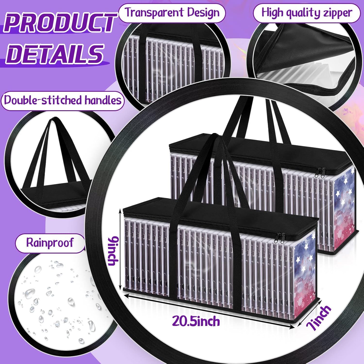 Cunno 24 Pack DVD Storage Bags Clear PVC Media Holder Case for DVDs,CDs,Albums,Books,VHS Box,Movie Cases,Video Game Disks, Plastic Organizer with Handles and Zipper, Each 40