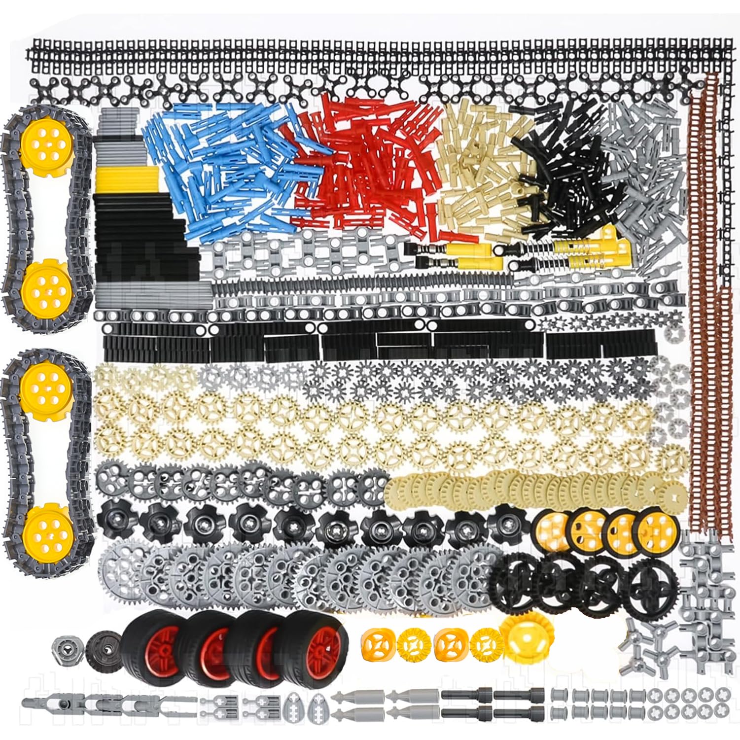 AIMATRIX 899Pcs Technic gears and axles, compatible with mainstream building block brand Technic sets, car tracks - tires with gears - pins - shock absorbers - differentials.