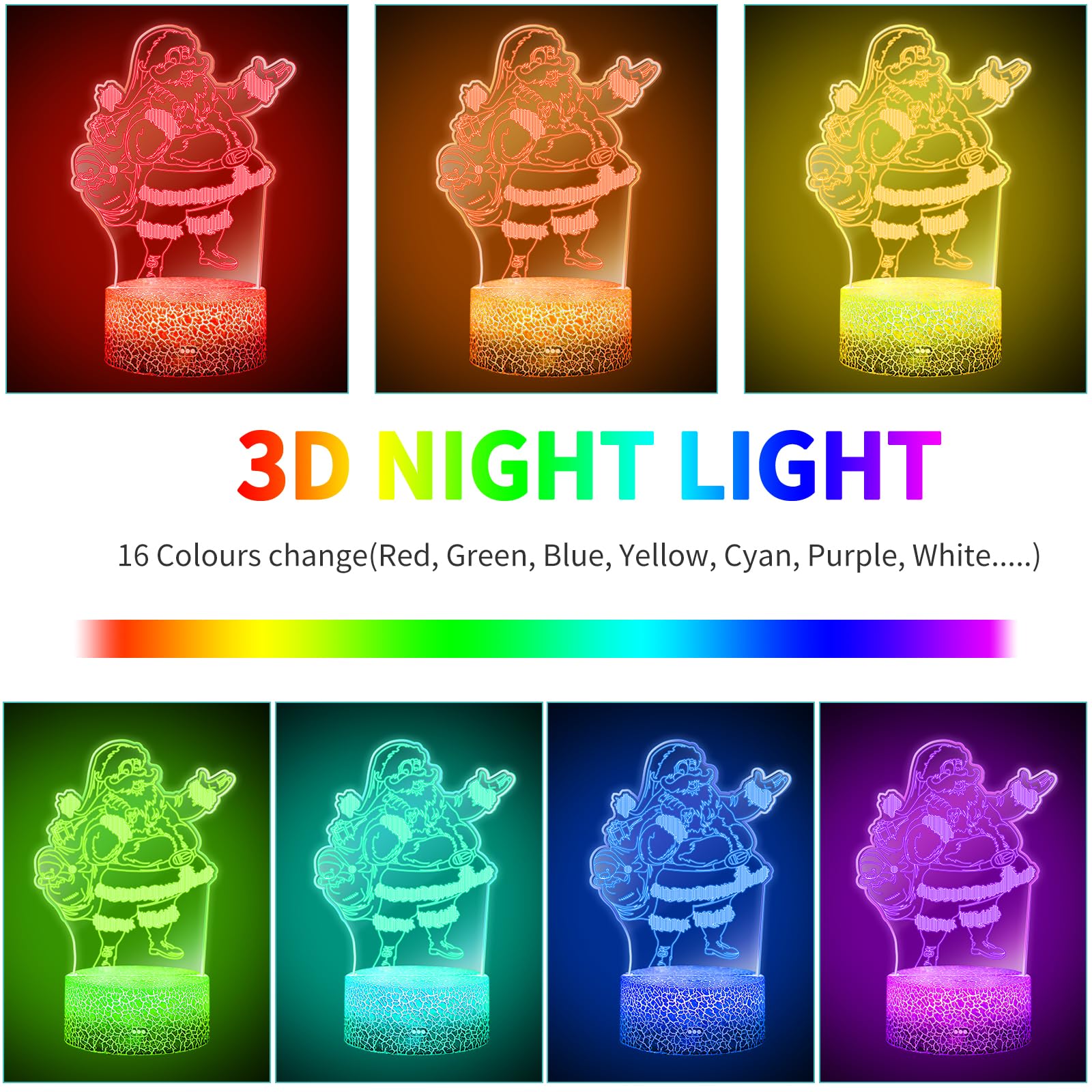 UneedMe Luce notturna 3D per bambini, 16 colori, con interruttore touch, telecomando, adatta come regalo di compleanno, vacanze, camera da letto