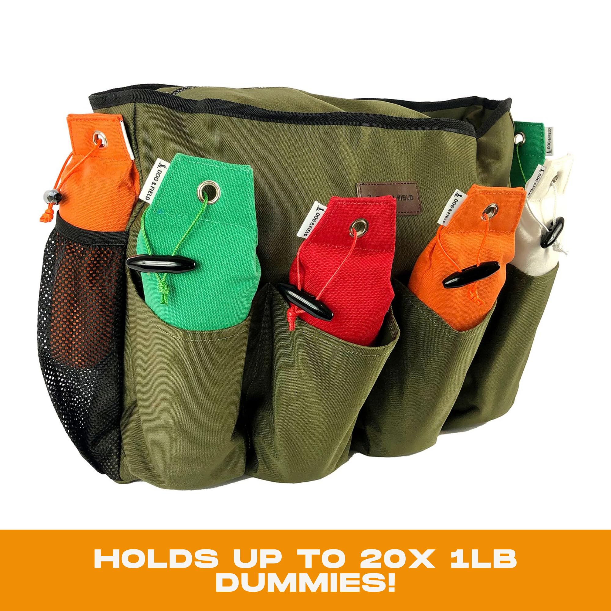 Dog & Field Maxxi Schnullertasche - Hundetrainingstasche mit verstellbarem Gurt, für Gundog Canvas Schnuller & Jagdzubehör, 50 cm x 35 cm x 10 cm, Olivgrün