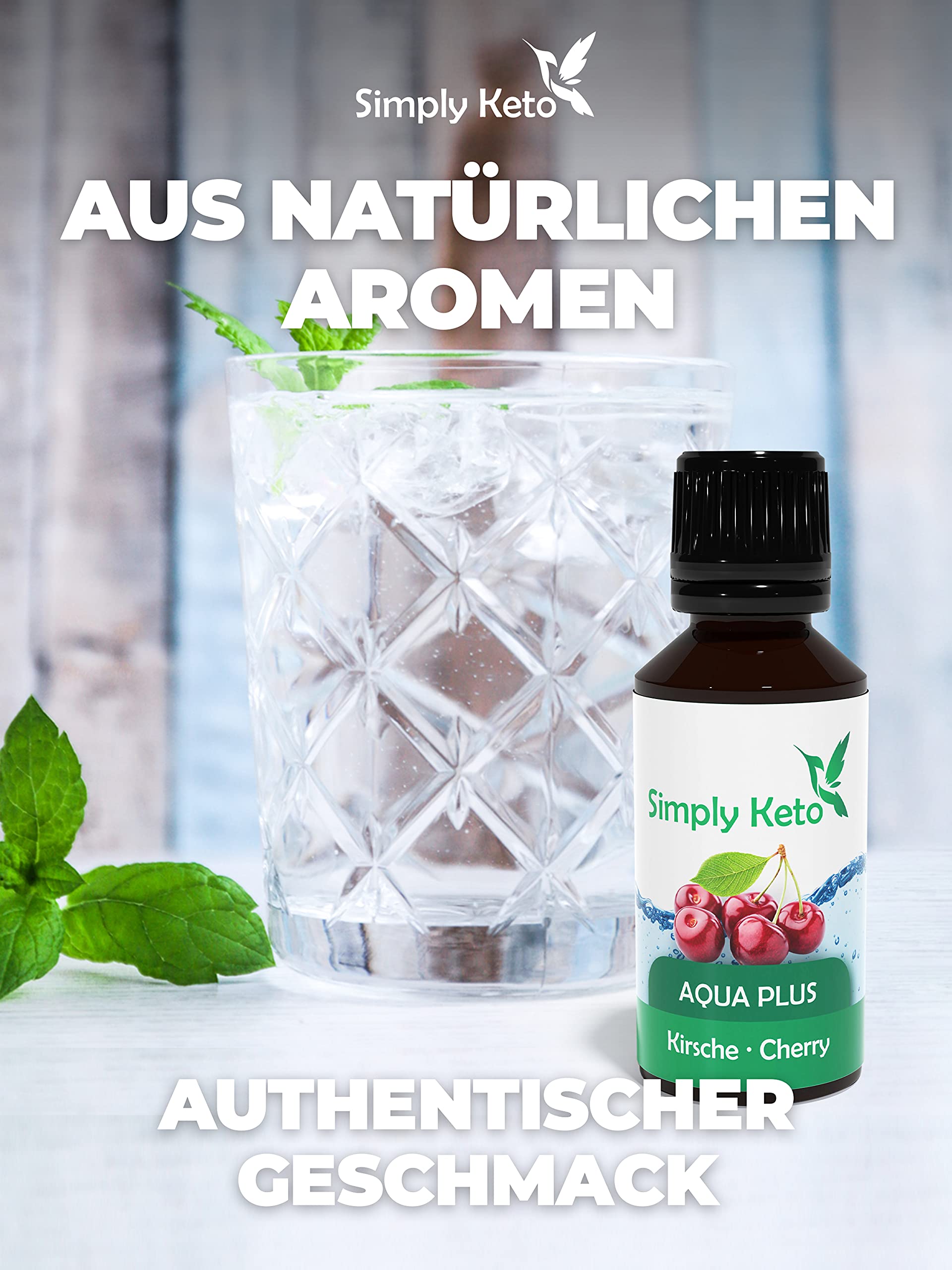 Simply Keto Gotas de sabor Aqua Plus (Cereza) 30ml - Gotas de sabor natural sin calorías - Alternativa al jarabe para 12 litros de agua con auténtico sabor - Sin aspartamo ni azúcar