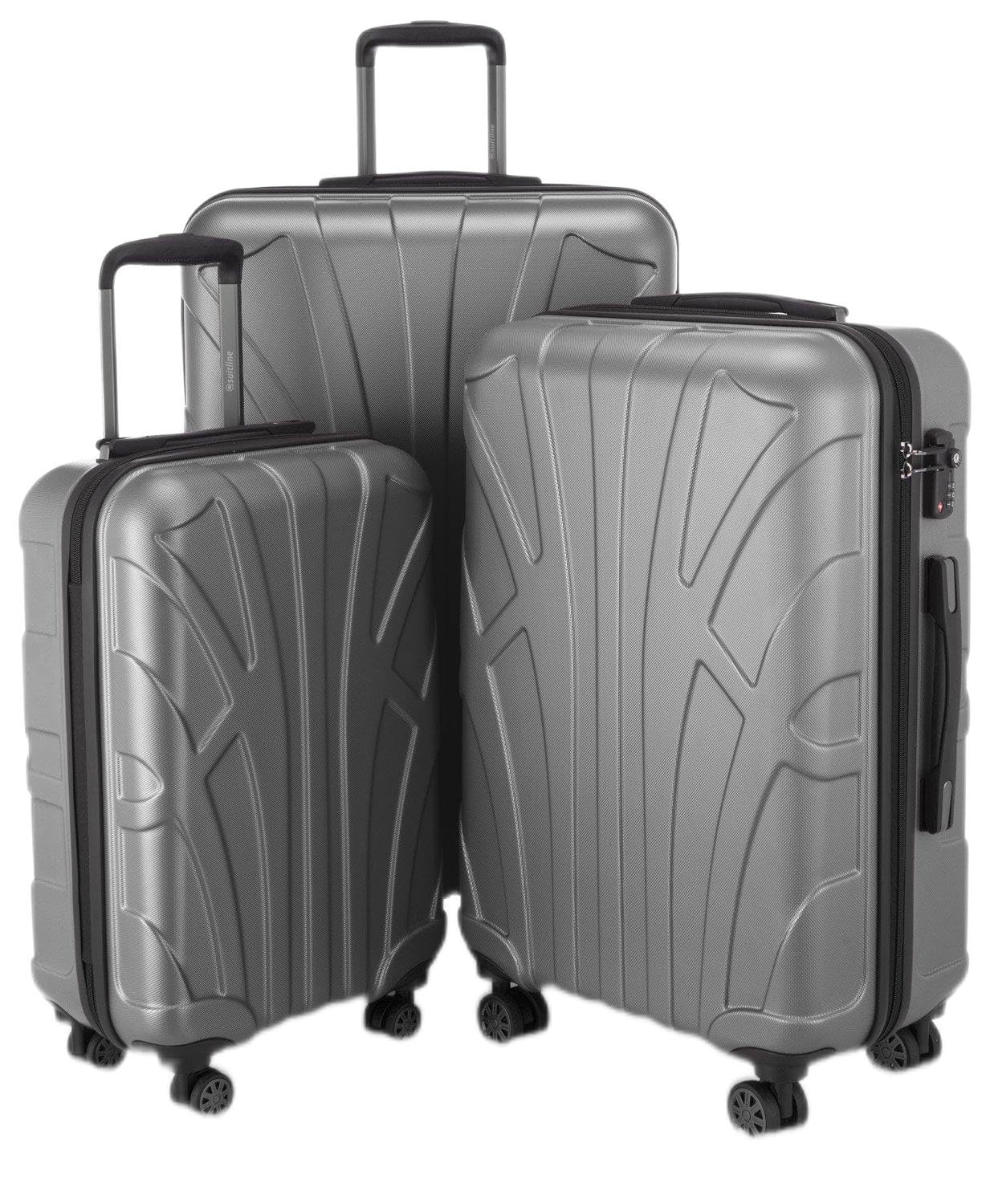 SUITLINE - Set di 3 valigie, Valigie da viaggio, trolley, Valigie con guscio rigido, TSA, (55 cm, 66 cm, 76 cm), 100% ABS, opaco, Argento