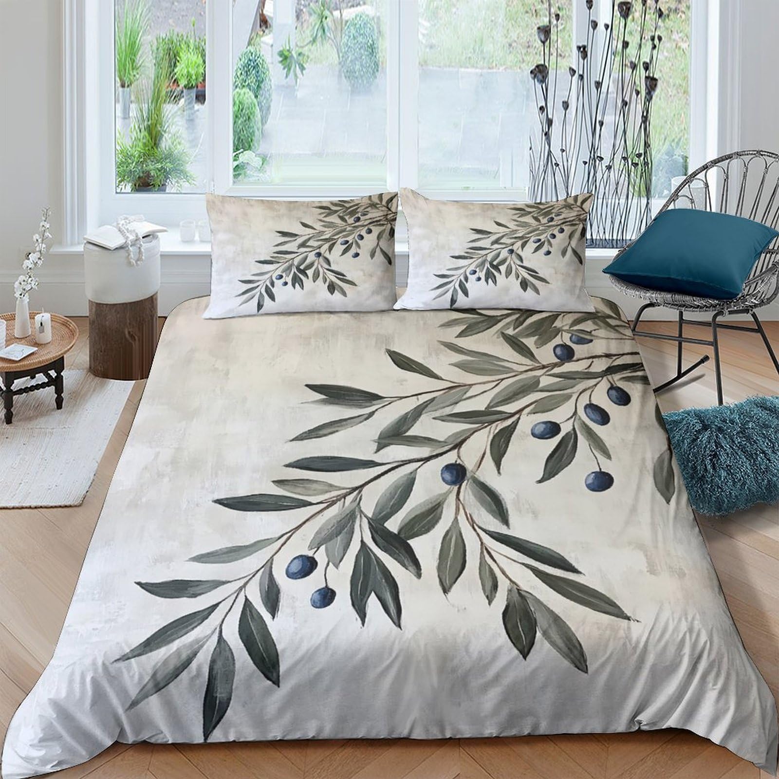 Ctjqhvkz Style-5 3D Printed Olive Branch Fitted Sheet Microfiber Soft Botanical Blue Berry Mattress Cover For Bedroom Guest Room Decor Single（135X200cm）