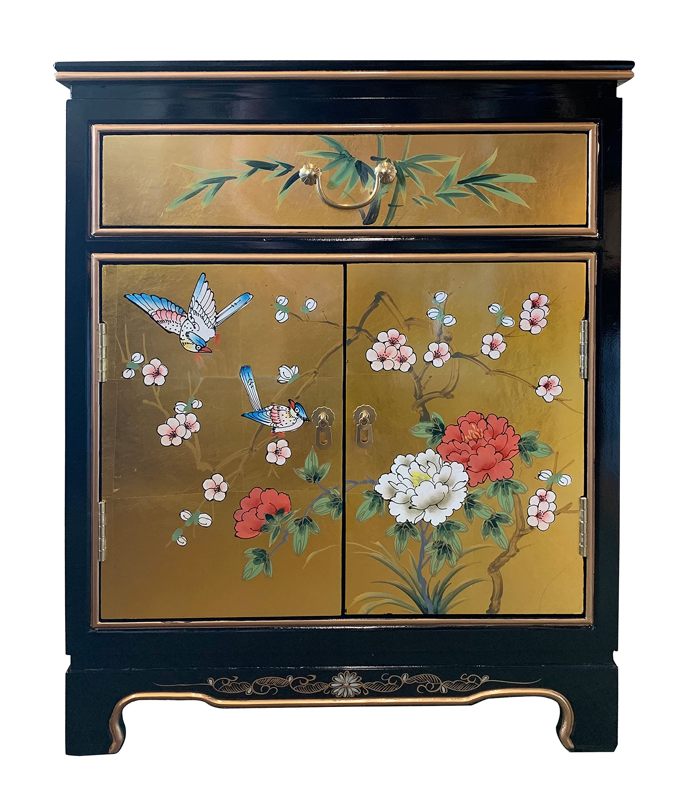 Oriental Cabinet Antique Gold Leaf Hand Painted Floral.