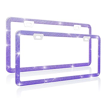 Deselen Bling License Plate Frame for Women, Luxury Crystal Blue, Pack of 2