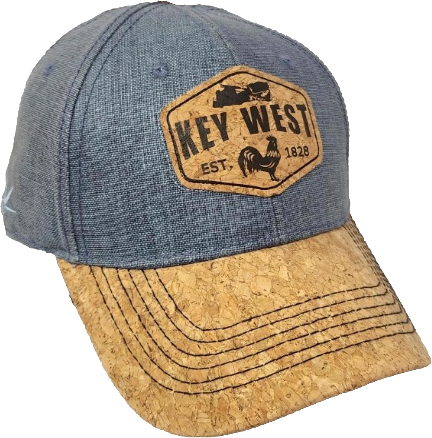 Baseball Cap, Cotton Washed Canvas, Cork Visor, Adjustable Fit Unisex HAT Key WEST EST 1828