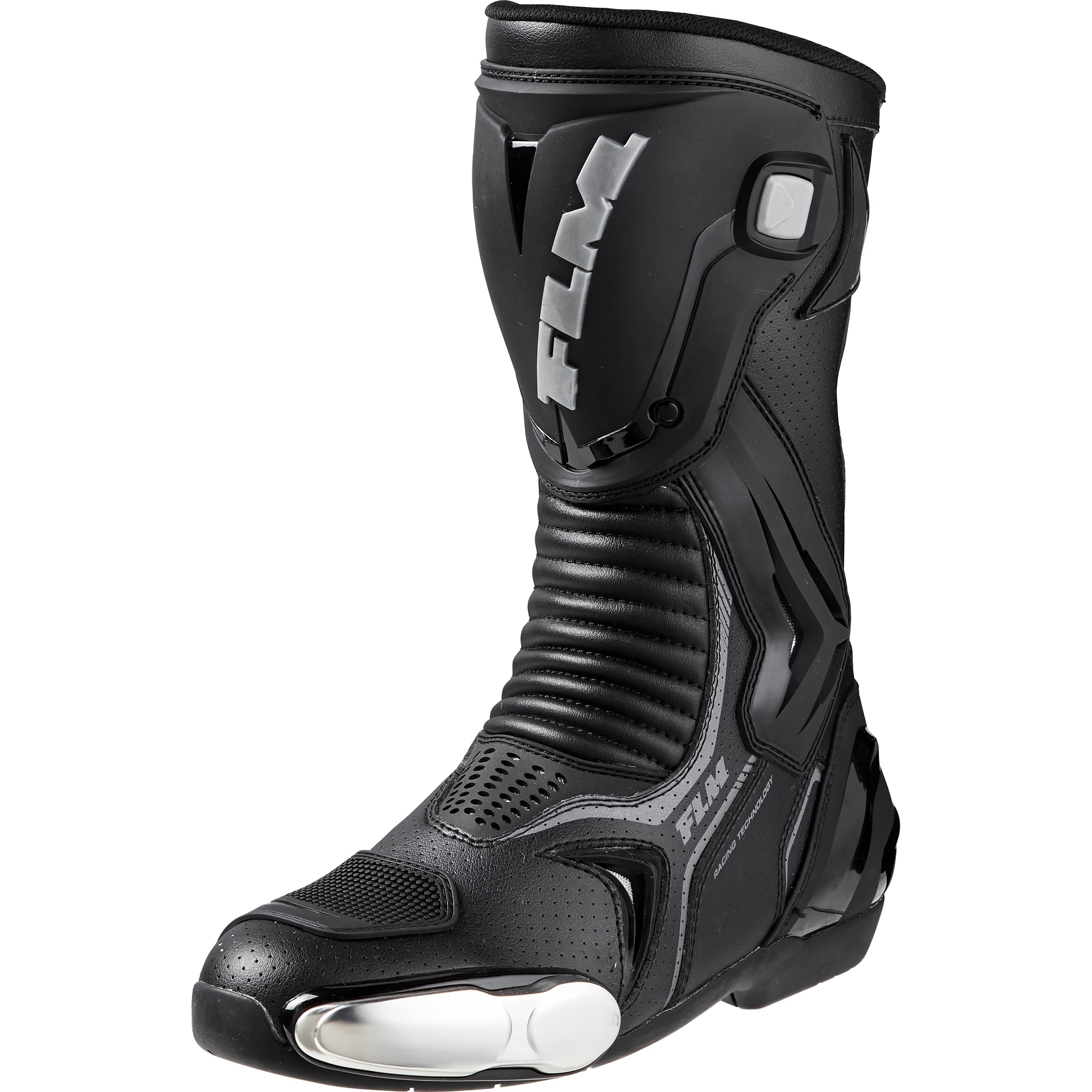 FLM Octane Motorradstiefel Lang - Atmungsaktiv - Hochschlagfeste Schienbeinplatte - Einstellbarer Klett - Gummisohle