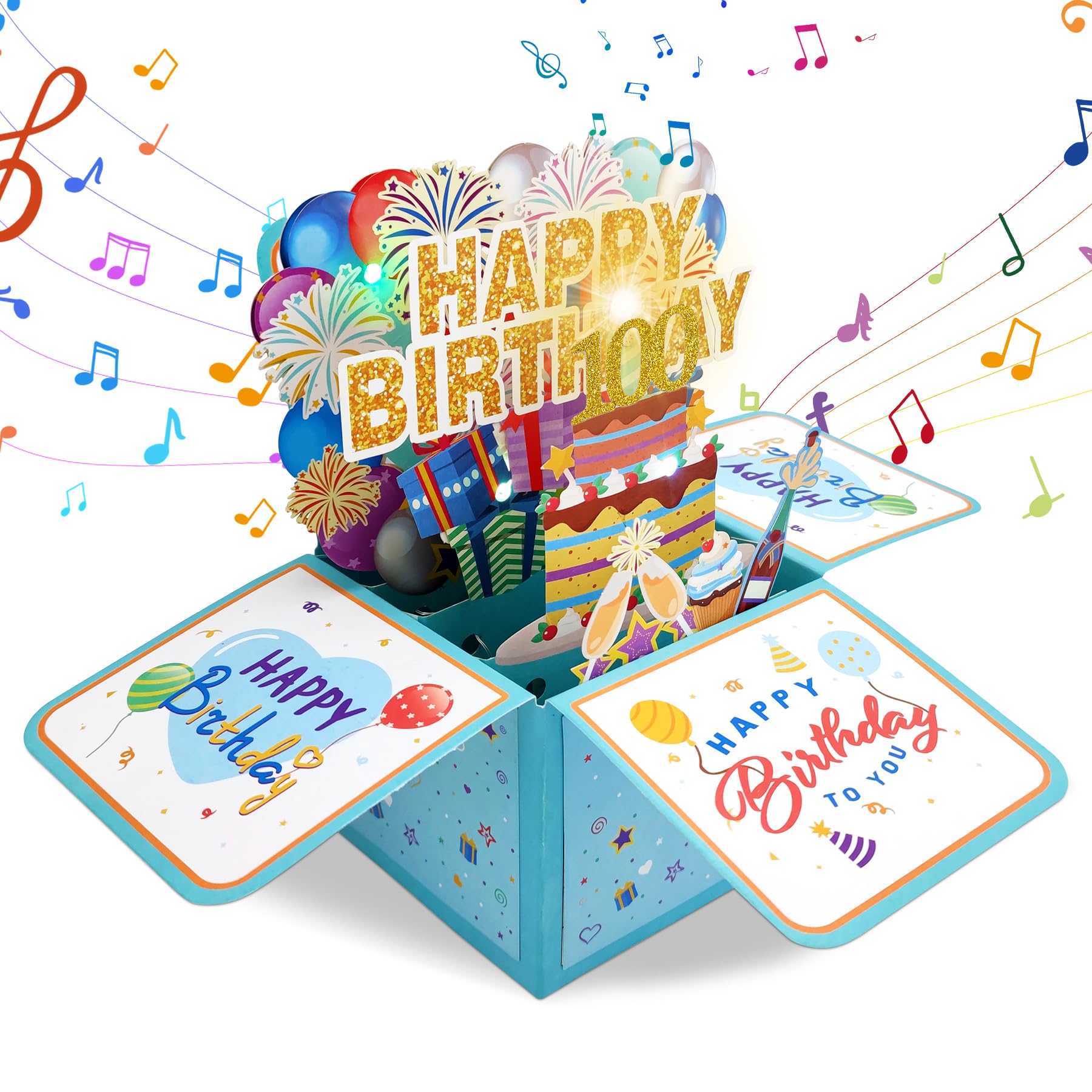 3D Pop Up Birthday Cards with Blowable LED Light Candle & Music & Colorful Lights,Funny Singing Light Up Happy Birthday Card,Musical Bday Gift Cards