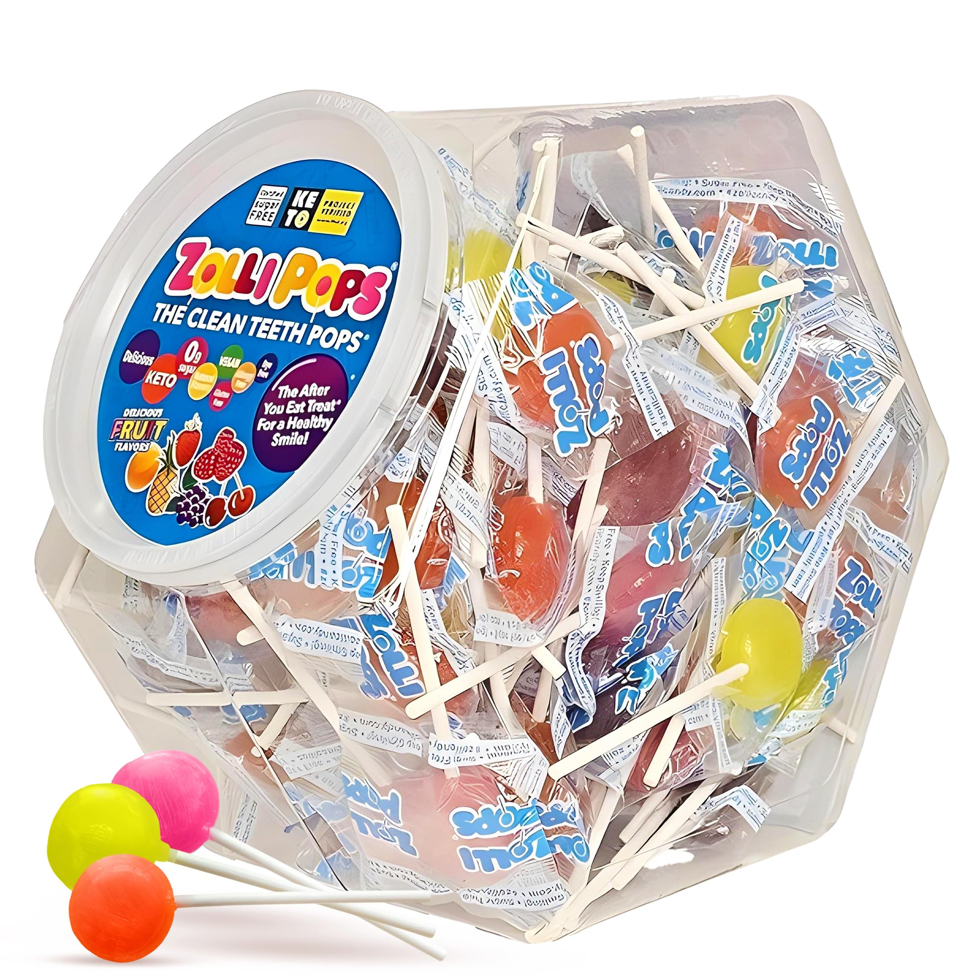 Zollipops Clean Teeth Pops Sugar Free Candy with Xylitol, Dye-Free Lollipops - Keto & Diabetic-Friendly, Dentist-Approved Treats for Kids (Natural Fruit Flavors, 29 oz)