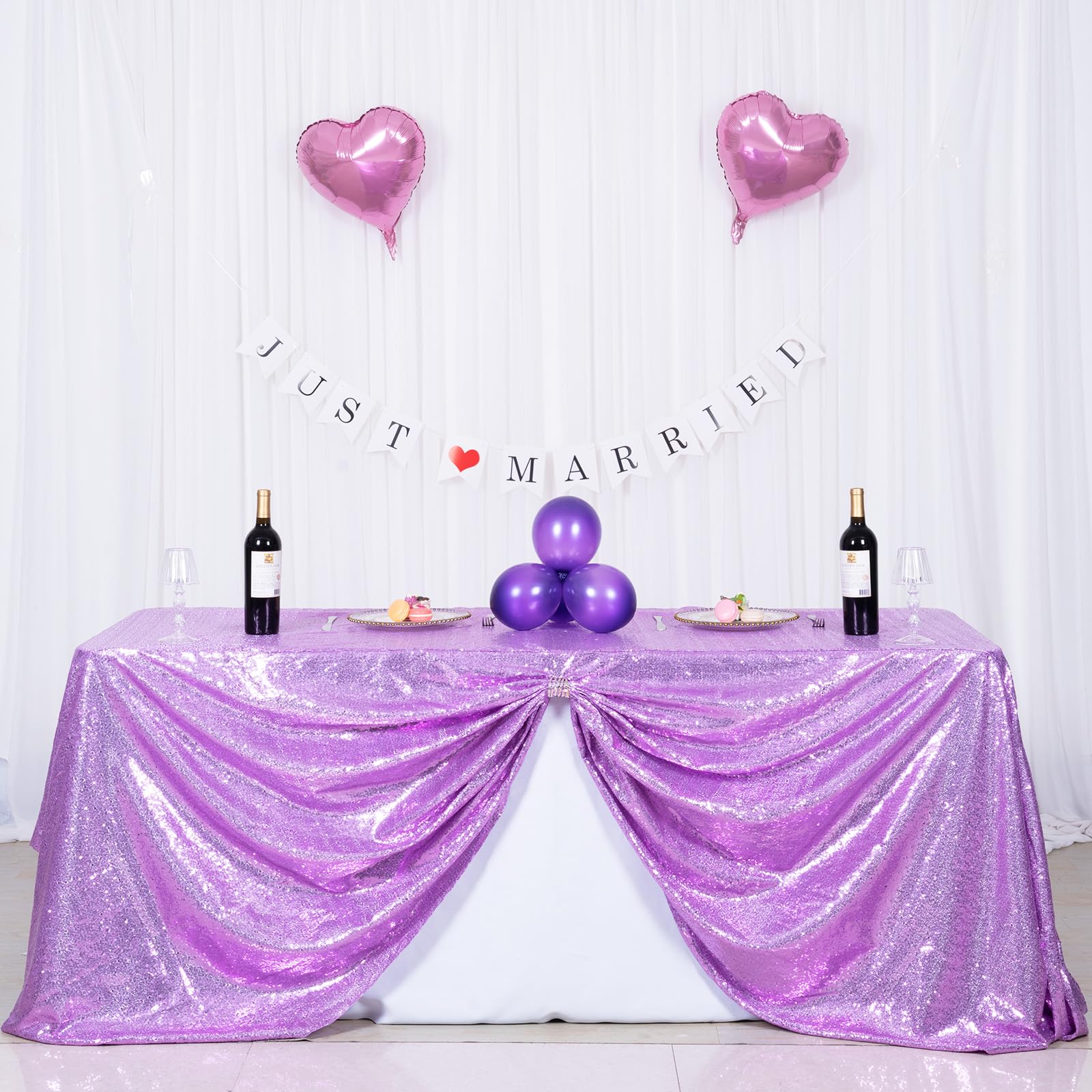 Lavender Sequin Tablecloth - 90x132 Inch Sparkly Drape Rectangle Tablecloth - Sequin and Satin Fabric Table Cover for Party Wedding Baby Shower Ceremony Birthday Cake Table Holiday Banquet Decoration
