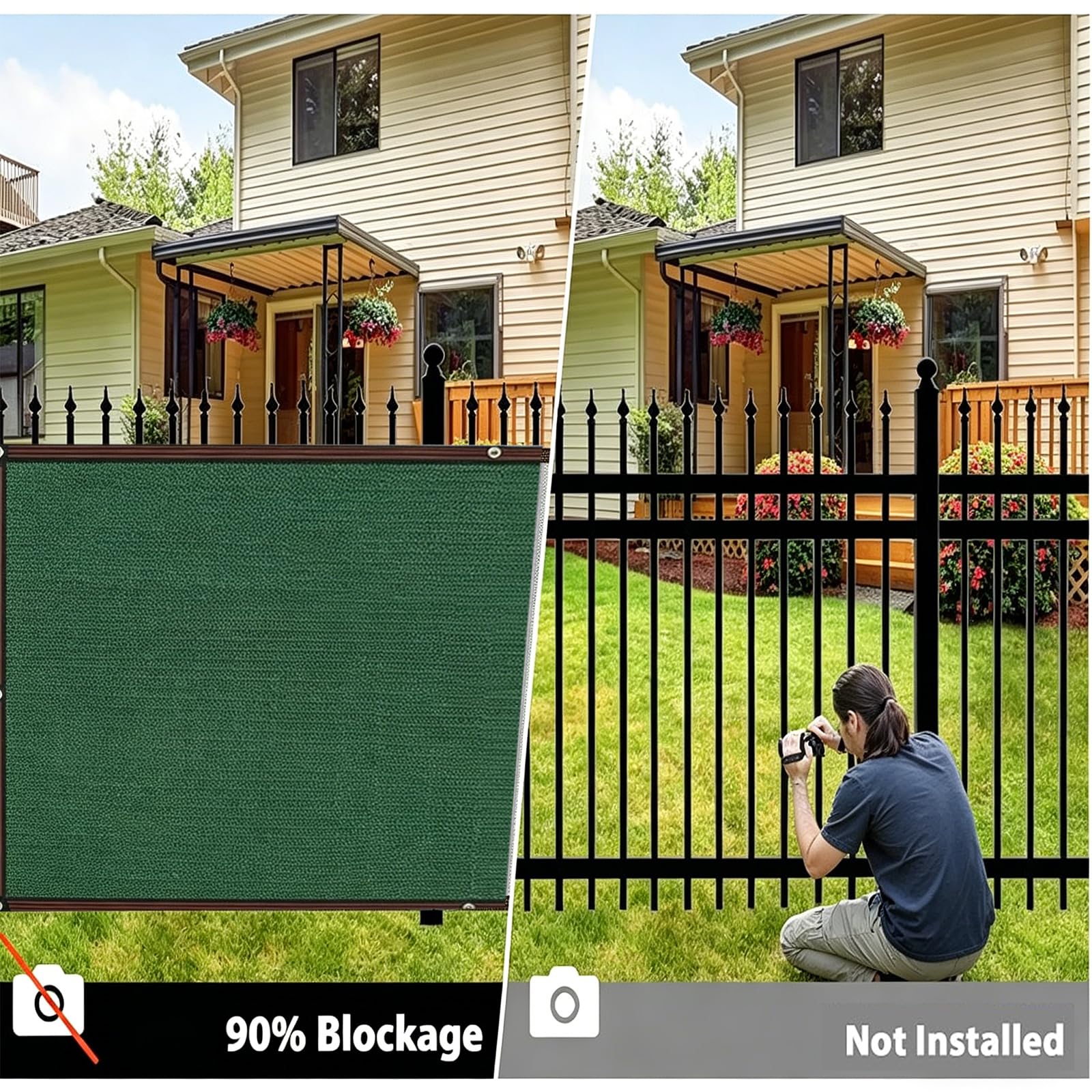 2 m x 15 m ciemnozielone ogrodzenie prywatności, 90% Blocka Heavy Du siatka siatkowa do ogrodu na zewnątrz, podwórko, patio, werandę, balkon, ochrona