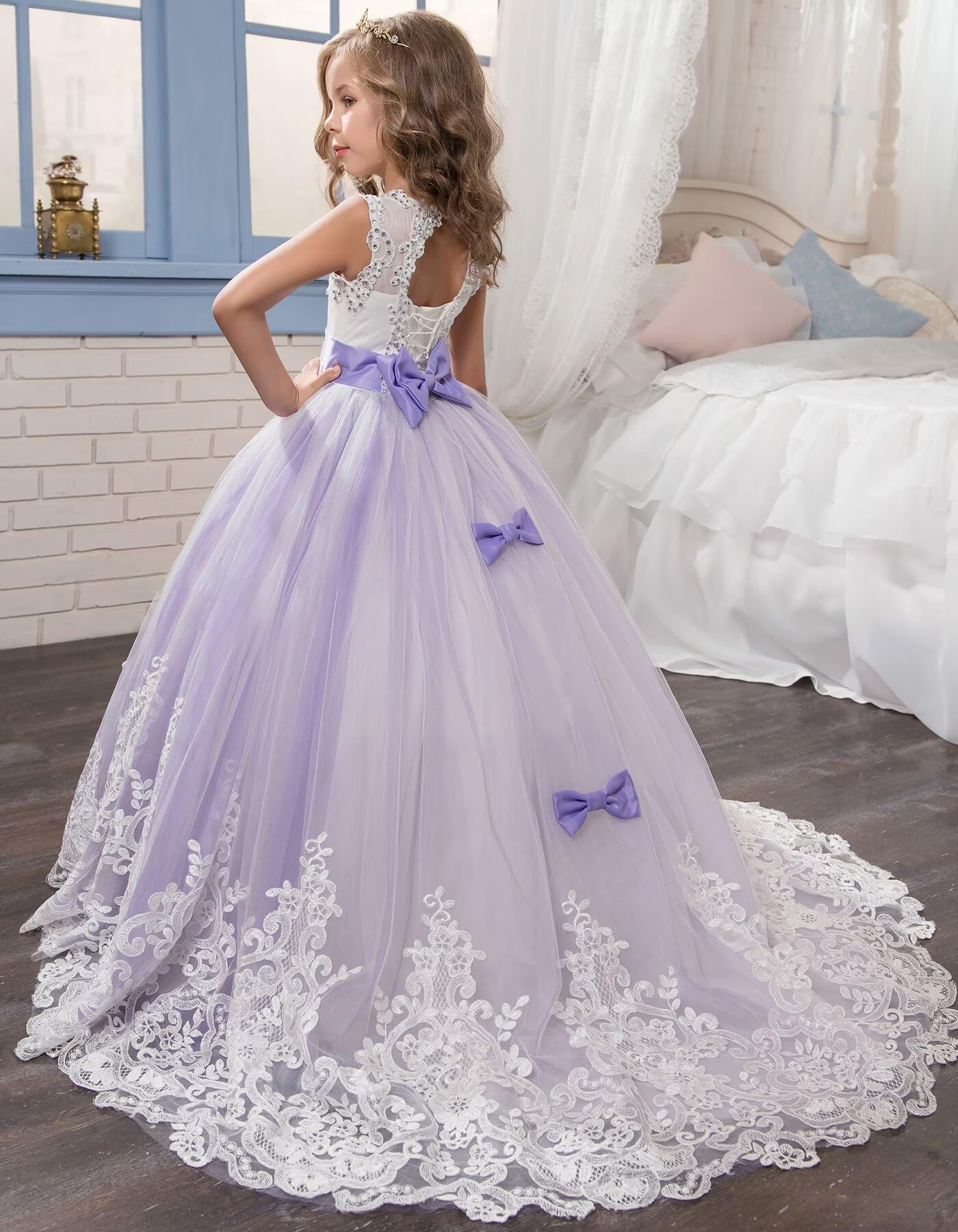 Spitze Applique Blumenmädchen Kleider Puffy Prinzessin Pageant Kleider für Kinder Tüll Ballkleid