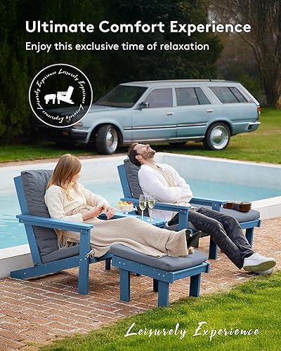 Miniatura 7 de SERWALL Silla Adirondack con cojín y otomana, juego de sillas Adirondack de polietileno de alta densidad para todo tipo de clima, sillas Adirondack