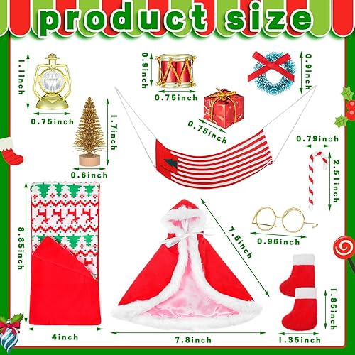 Miniatura 10 de El juego de 11 piezas de accesorios de muñeca elfo de Navidad incluye saco de dormir de elfo, bufanda, máscara, albornoz, zapatos, hamaca, delantal,