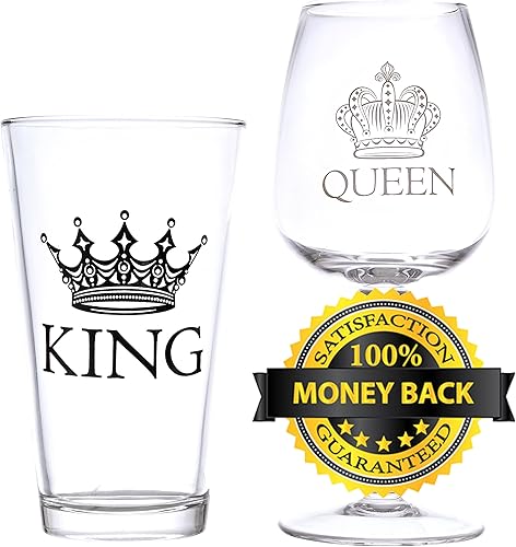 Miniatura 2 de Juego de copas de vino King Beer  Queen  Hermoso regalo para recién casados compromisos aniversarios bodas padres parejas Navidad novedosas