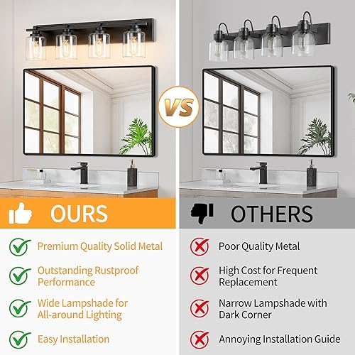 Miniatura 24 de 3 lámparas modernas de baño sobre el espejo, luces de tocador de oro negro para apliques de pared de baño con pantallas de vidrio blanco lechoso