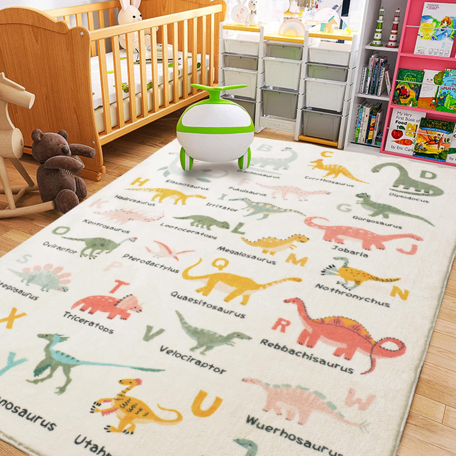 Lacomfy Kids Dinosaur Rug 4x6Ft Large ABC Animal Play Rug for Boys Girls Cute Dino Bedroom Carpet Playtime Classroom Nursery Mat Educational Area Rug Child Playroom Rug