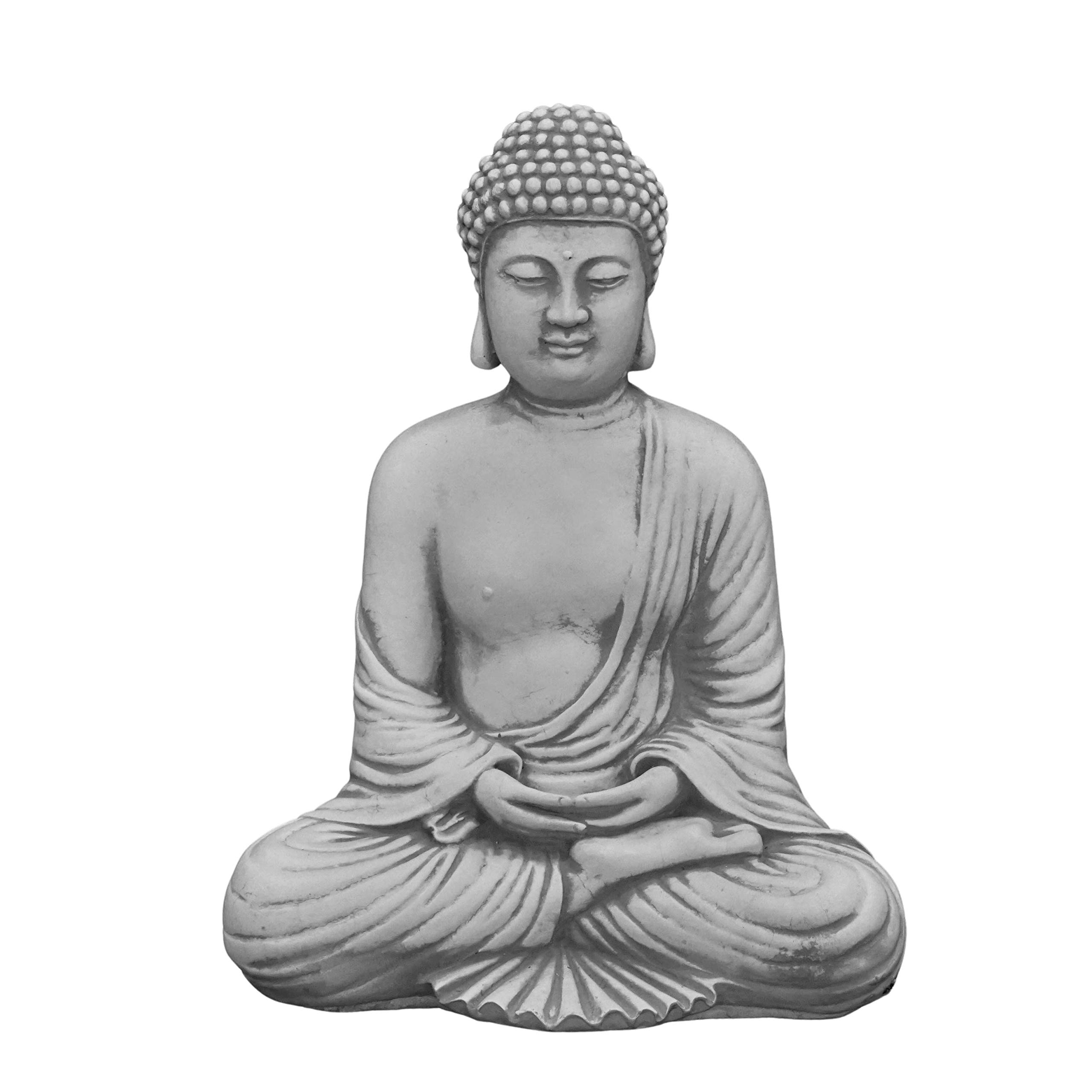 Buddha Feng Shui Stone Figure Statue 30cm 6kg Grey White Concrete Frost Proof