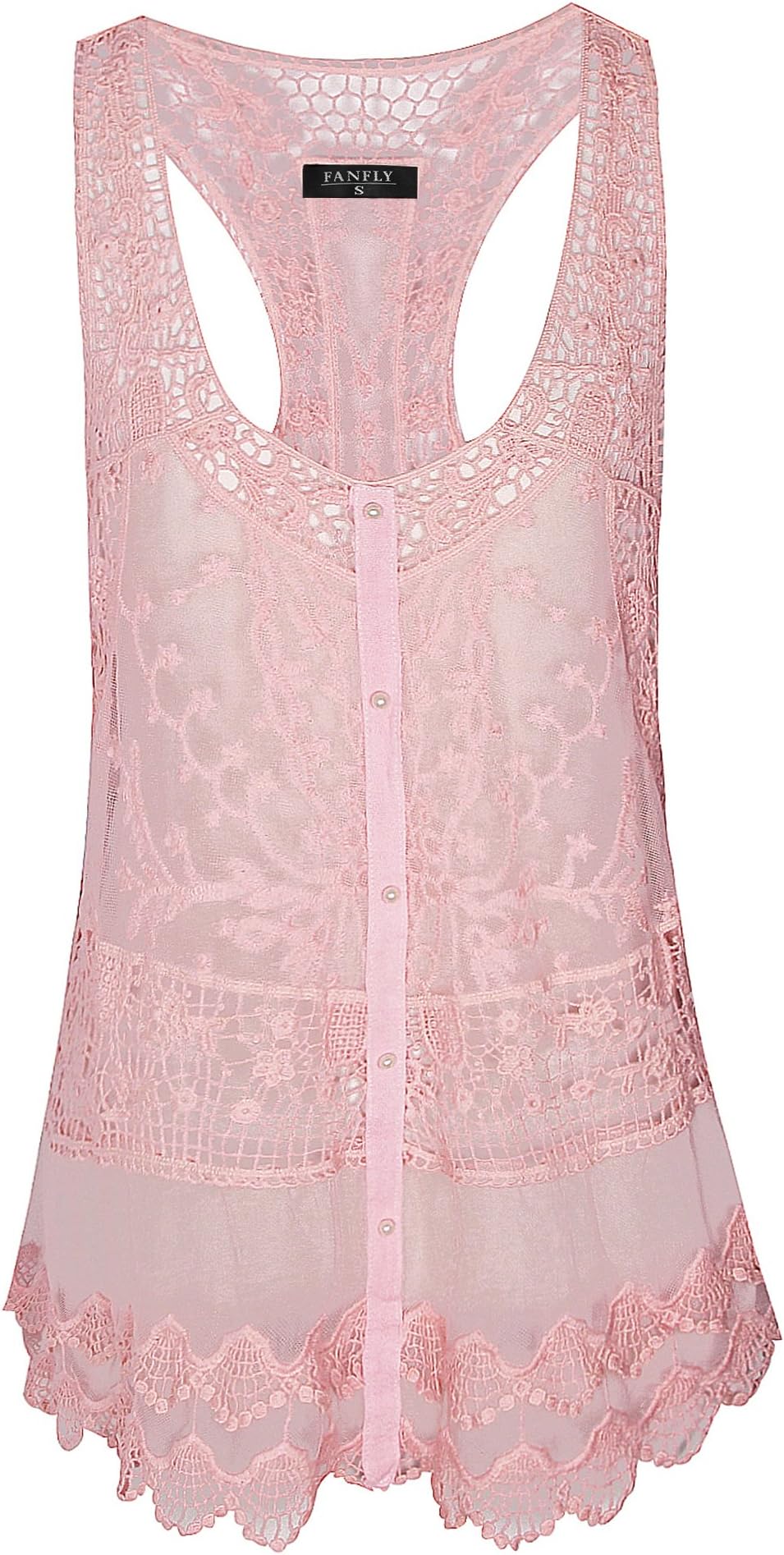 Fanfly Sexy Lace Tank Top Vest Women Cute Button Front Floral Crochet Cami Shirts