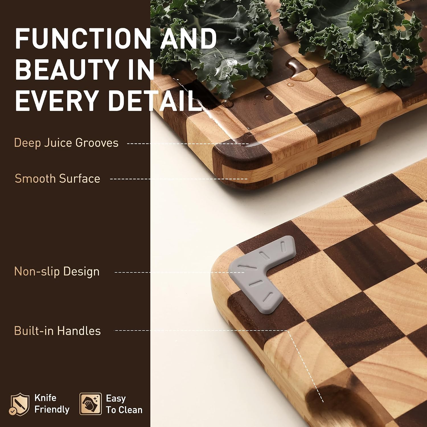 Cutting Boards for Kitchen Acacia Wood Chopping Board with Juice Grooves with Handles, Large Butcher Block Serving Tray